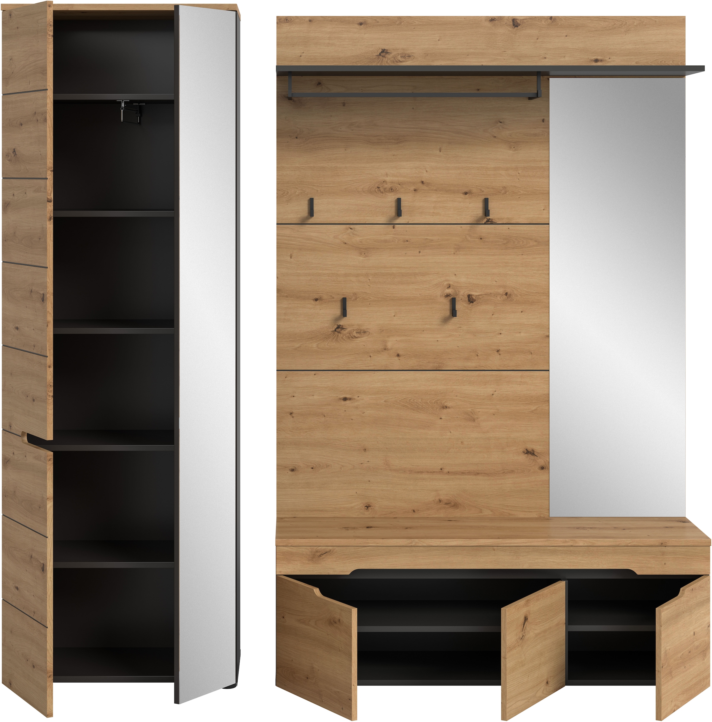 Home affaire Ensemble de vestiaires »REHAT, TOPSELLER!, 3-teilig, Breite 200 cm, individuell stellbar« Ensemble, composé de : armoire à vêtements, banc et panneau de rangement, 3 cuis tlg.