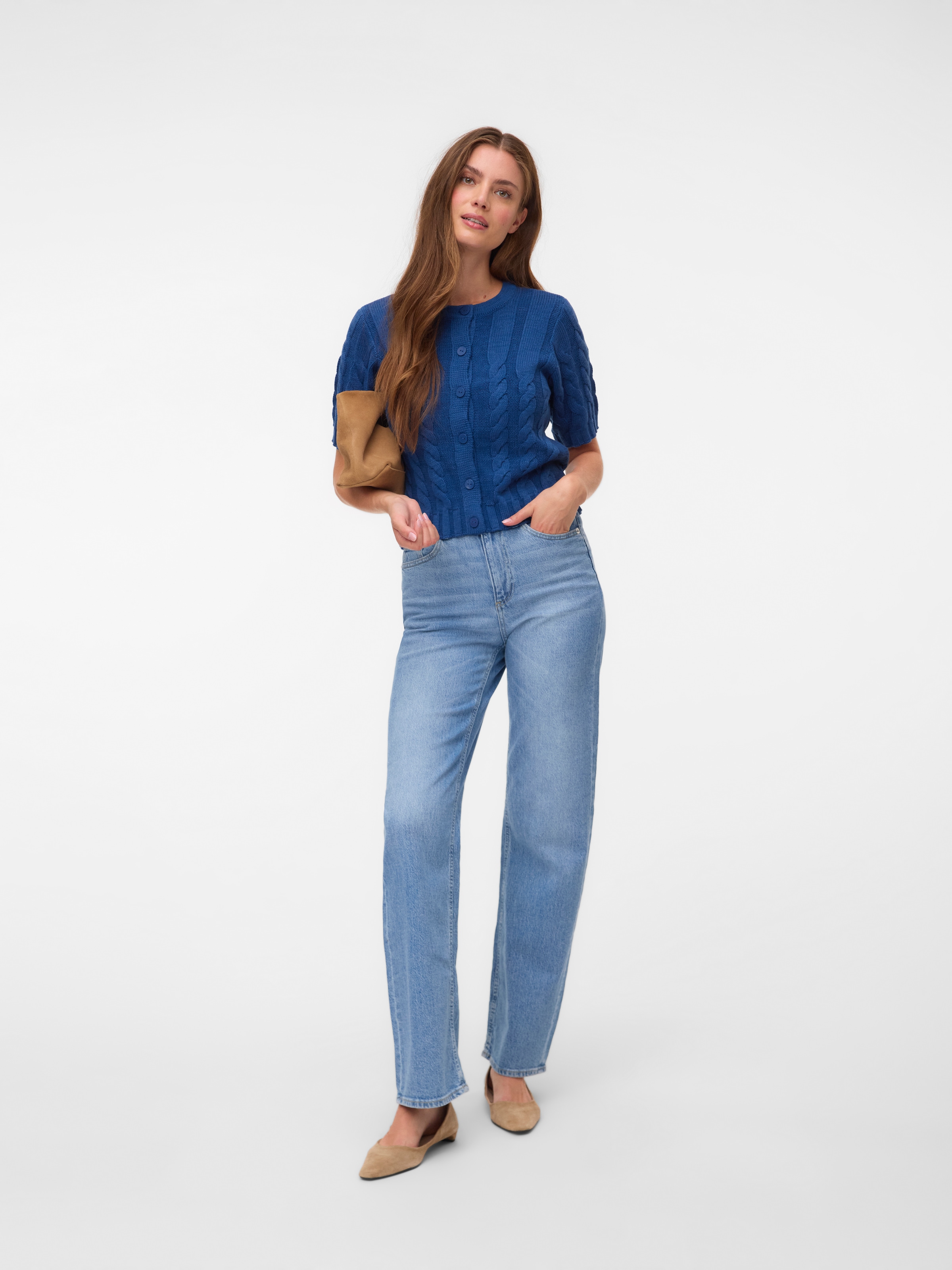Vero Moda Veste en tricot »VMORIANE 2-4 O-NECK CARDIGAN« mélange de coton, coupe régulière, motif tricot torsadé