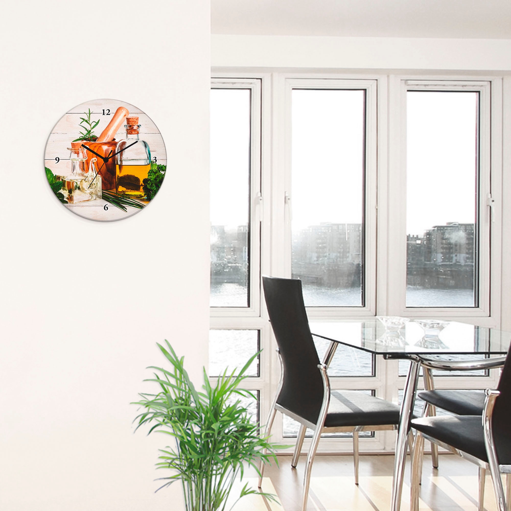 Artland Wanduhr »Olivenöl und Kräuter - Küche« wahlweise mit  Quarz- oder Funkuhrwerk, lautlos ohne Tickgeräusche