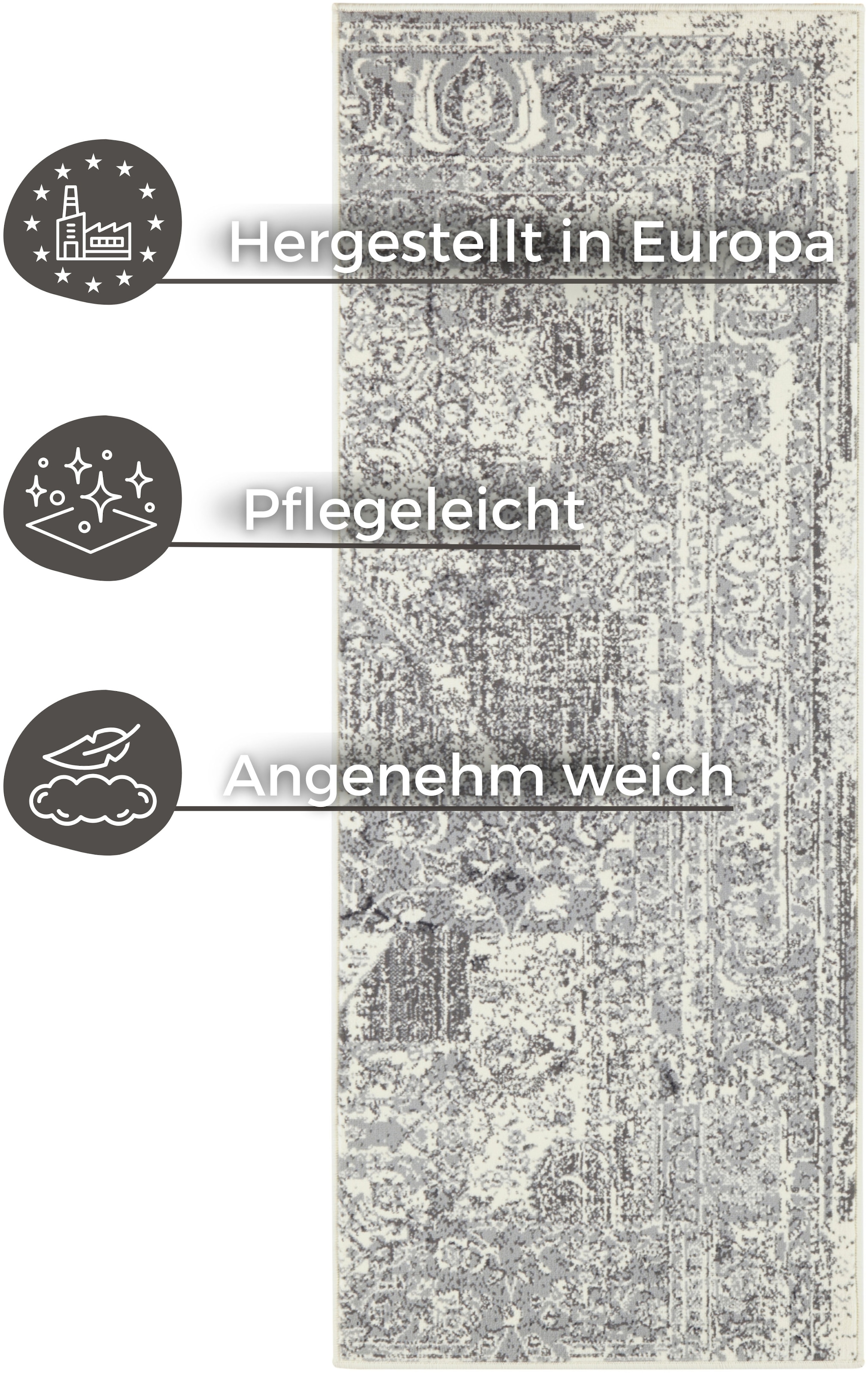 HANSE Home Chemin de table »Plume« Rectangulaire 9 mm Höhe Kurzflor, Used-Look, Teppich, Vintage, Esszimmer, Wohnzimmer, Flur