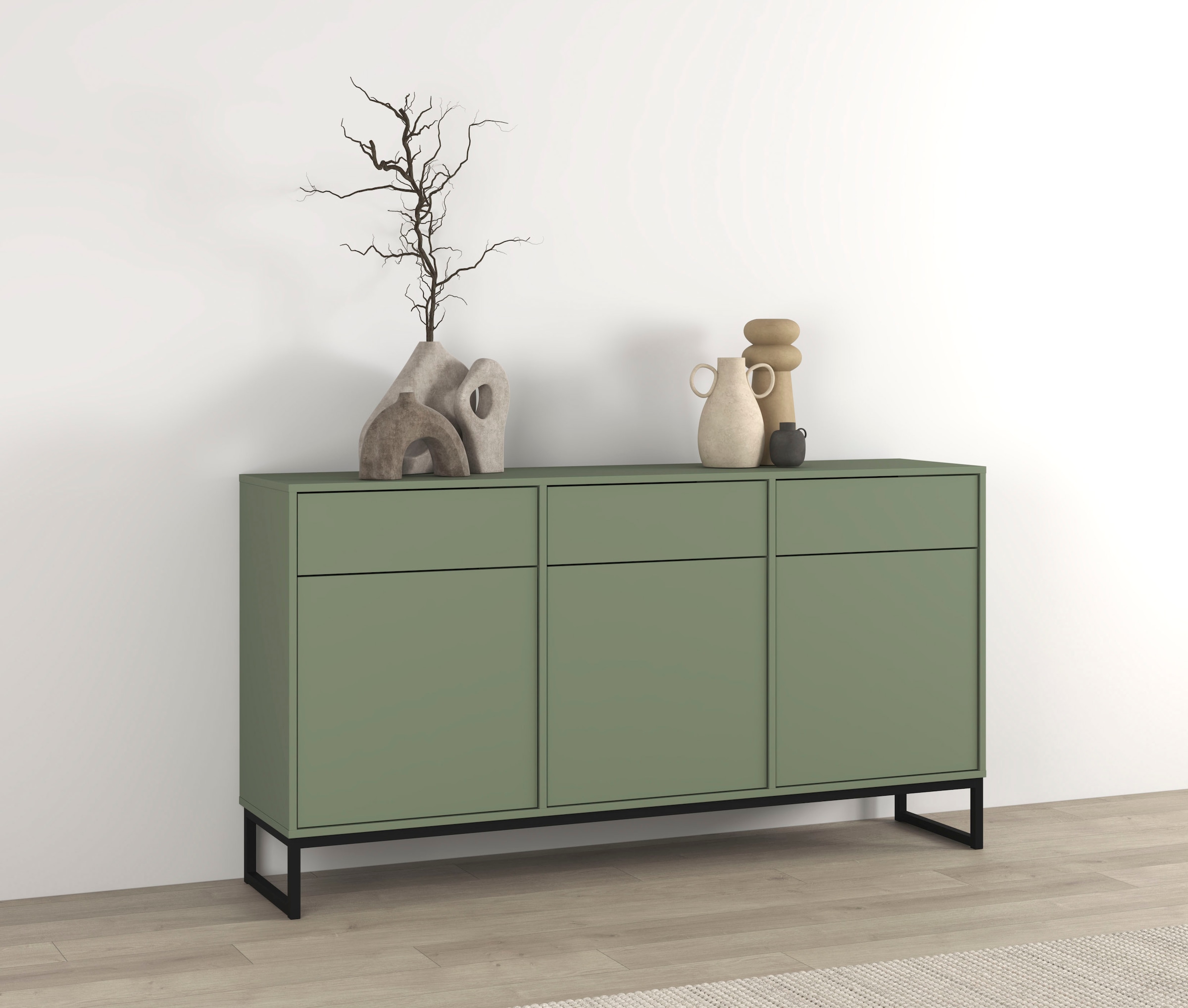 GOODproduct Buffet »Loft, Breite 157 cm, grifflose Kommode 3 Türen/3 Schubkästen.« commode à tiroirs avec beaucoup de rangement, étagères réglables