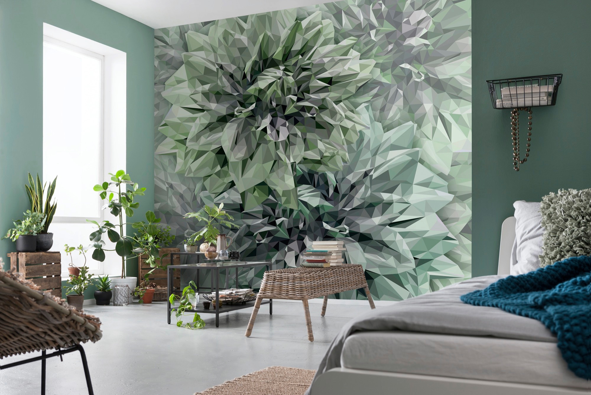 Komar Papier peint intissé »Digitaldruck Vlies -  Emerald Flowers - Grösse 300 x 280 cm« imprimé Wohnzimmer, Schlafzimmer