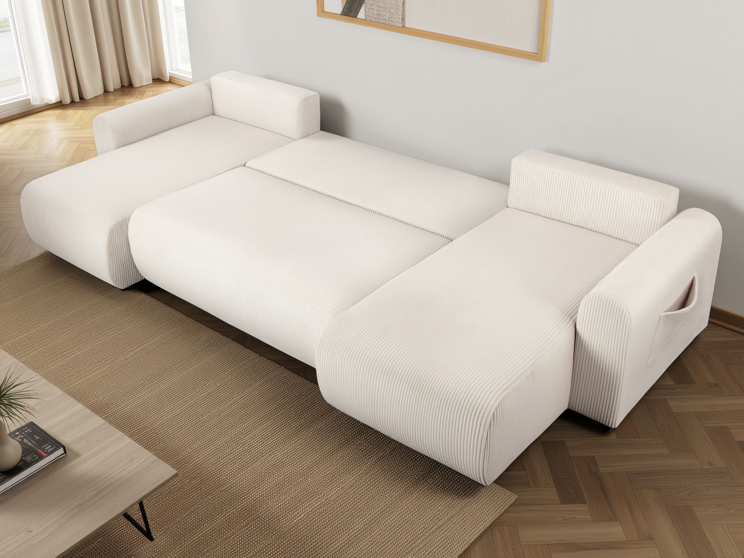 GOODproduct Wohnlandschaft »JONAA, 311 cm, U-Form, Schlafsofa, Boxspringfederung, Cord u. Struktur« 133/270cm, Bettkasten, Seitentaschen, Cord und Struktur