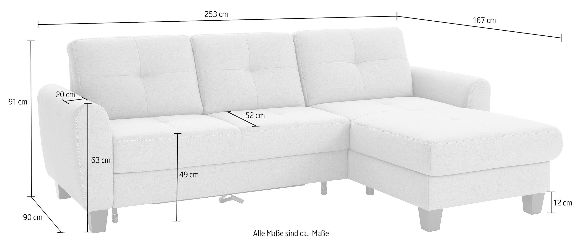 sit&more Canapé d'angle »Varese L-Form« mit Federkern, wahlweise mit Bettfunktion und Stauraum