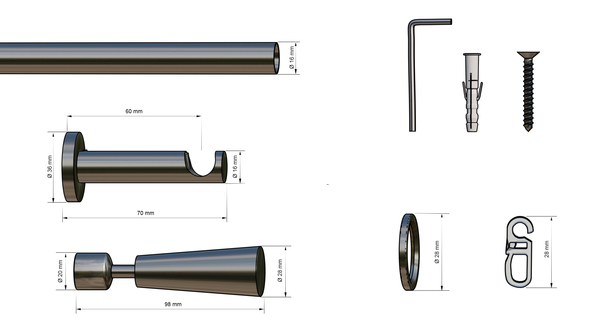 indeko Gardinenstange »Genf« Ø 16 mm 1 läufig-läufig Fixmass Komplett-Set inkl. Ringen und Montagematerial