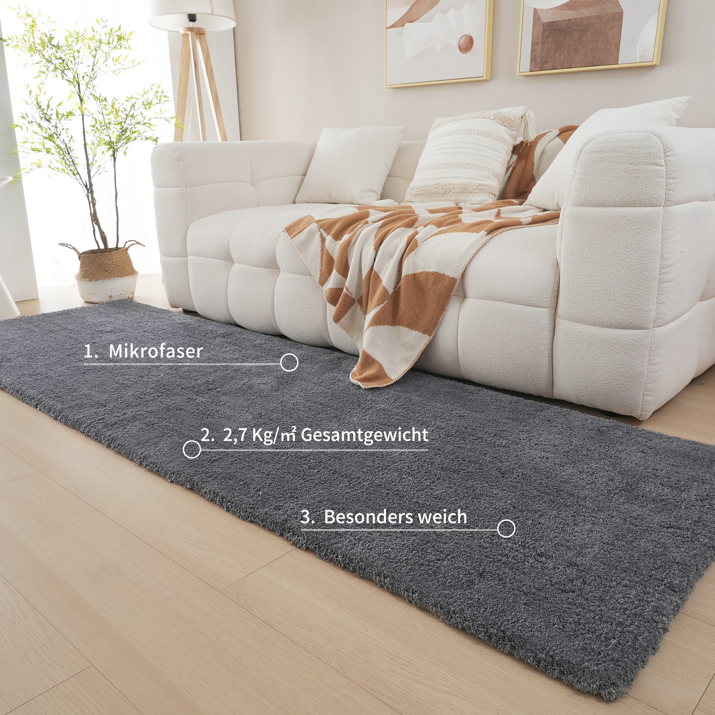 my home Tapis de sol à poils longs »Microfaser Teppich Magong, besonders weich, sehr feiner Flor« Rectangulaire 25 mm Höhe uni Teppiche, Wohnzimmer, Schlafzimmer, Kinderzimmer, Flur, Brücke