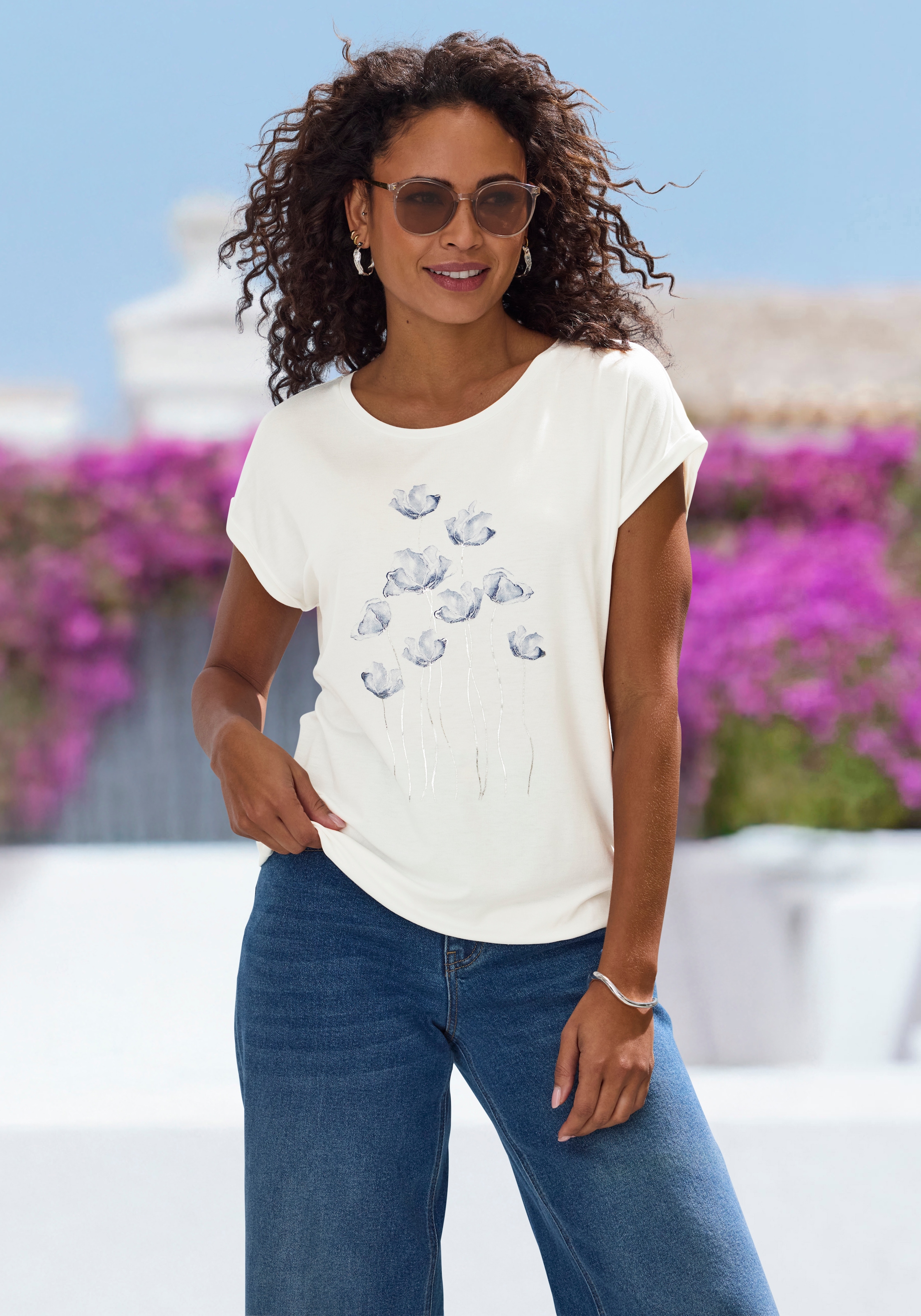 Vivance T-shirt à manches courtes »mit floralem Print« aus weichem Viskose-Stretch