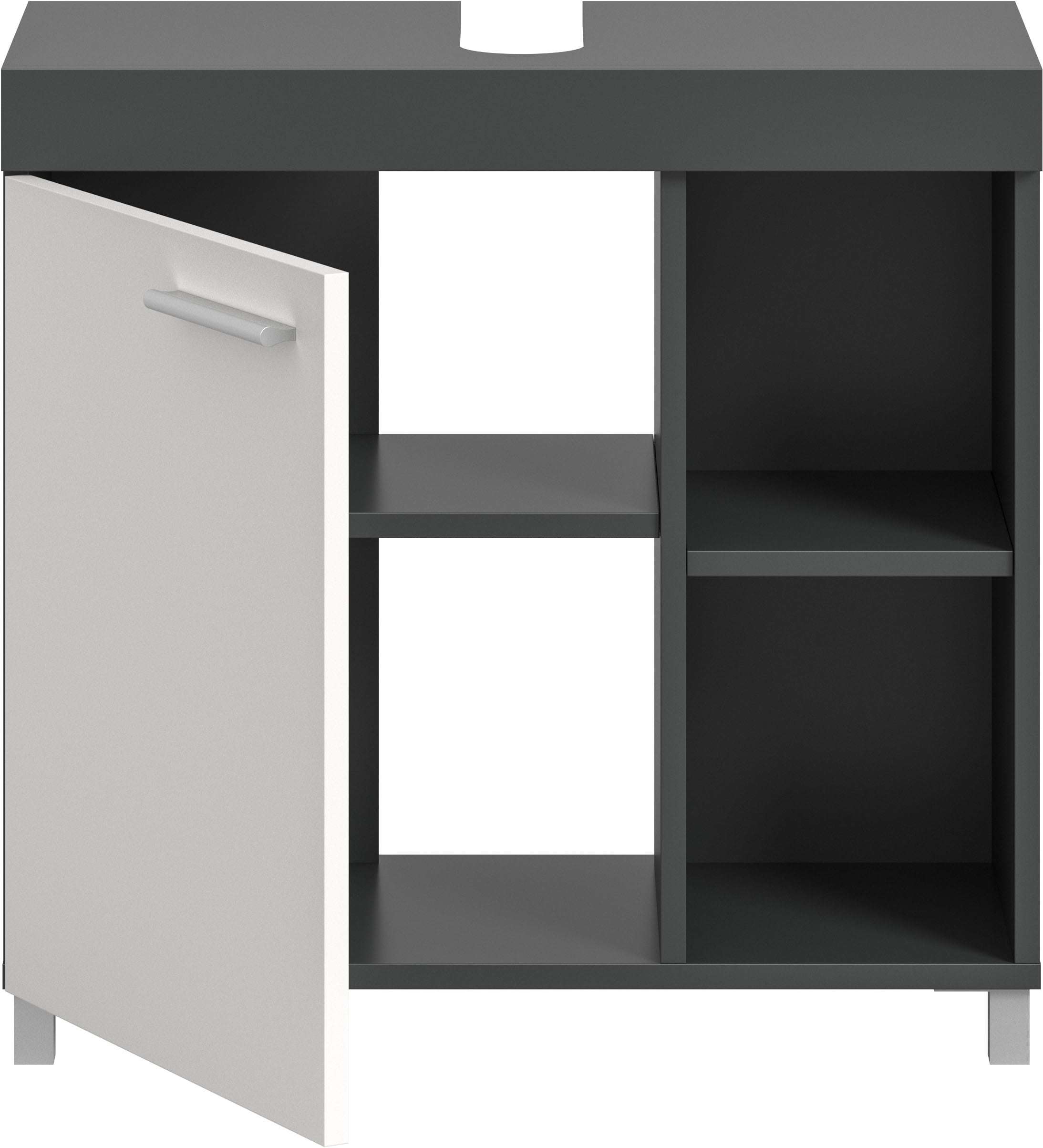 welltime Armoire sous lavabo »HANO,  Badezimmer, WBU, Waschtisch,  Kommode, Unterschrank« in 2 verschiedenen Farben und 2 verschiedenen Ausstattungen erhältlich,  1 Tür, 2 höhenverstellbare E-Böden, 4 Fächer, mit Siphonausschnitt