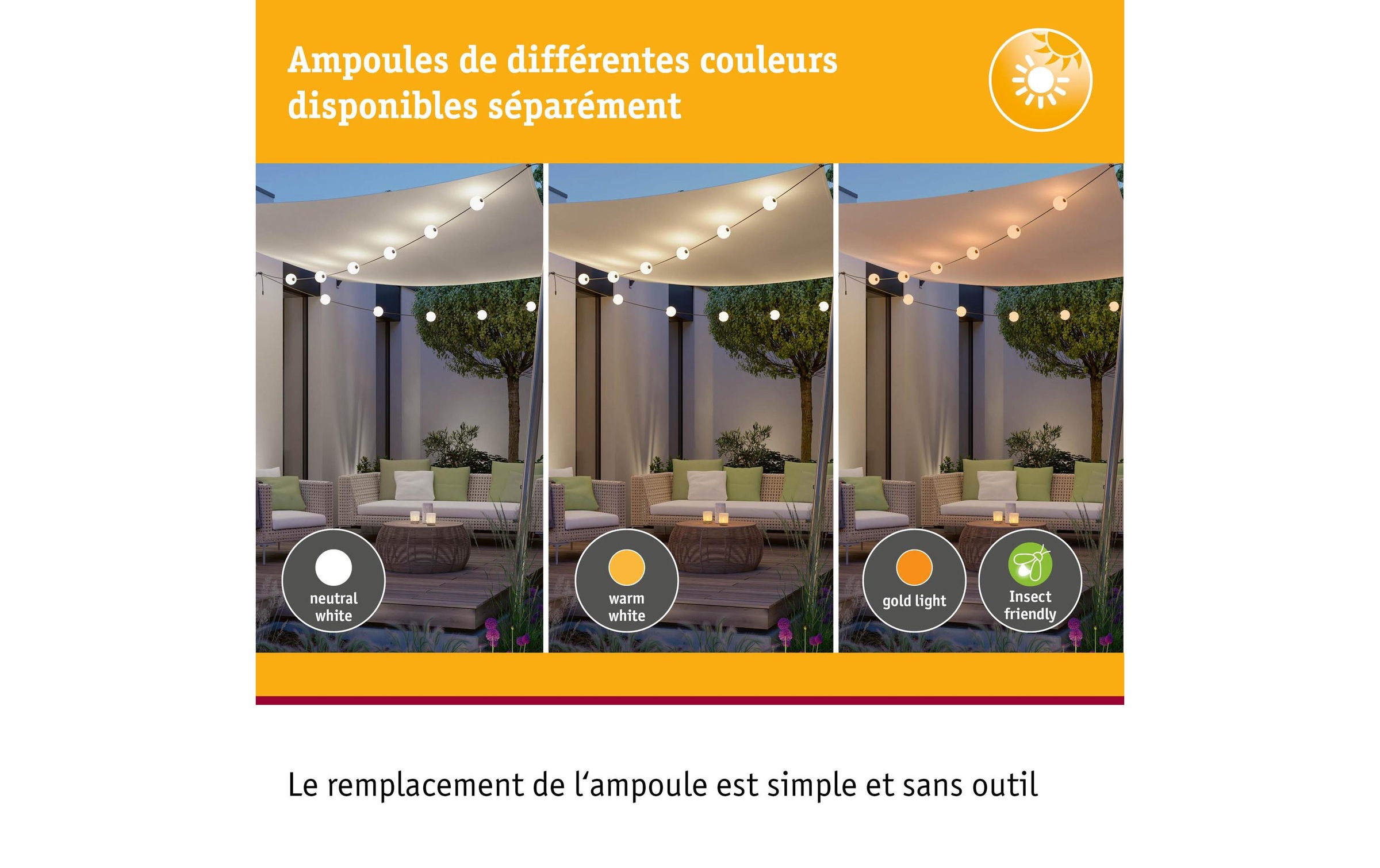 Paulmann Guirlande lumineuse LED »Naima IP67 3000K 5,8m 6x60lm Schwarz« 6 cuis-flammig spritzwassergeschützt