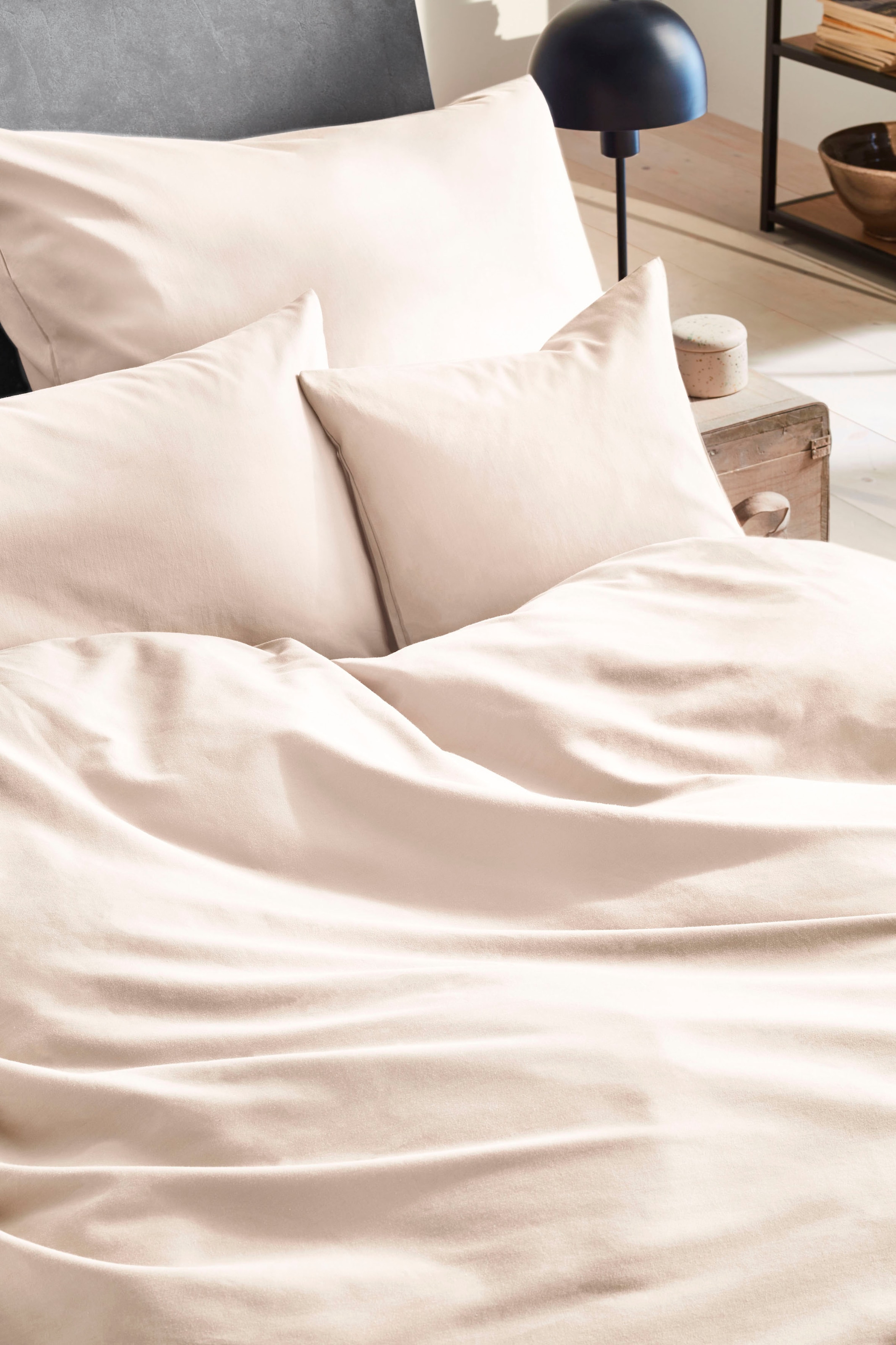 Primera Linge de lit »Uni Luxus-Satin in Gr. 135x200, 155x220 oder 200x200 cm« 2 cuis tlg. Bettwäsche aus Baumwolle, unifarbene Bettwäsche mit Reissverschluss