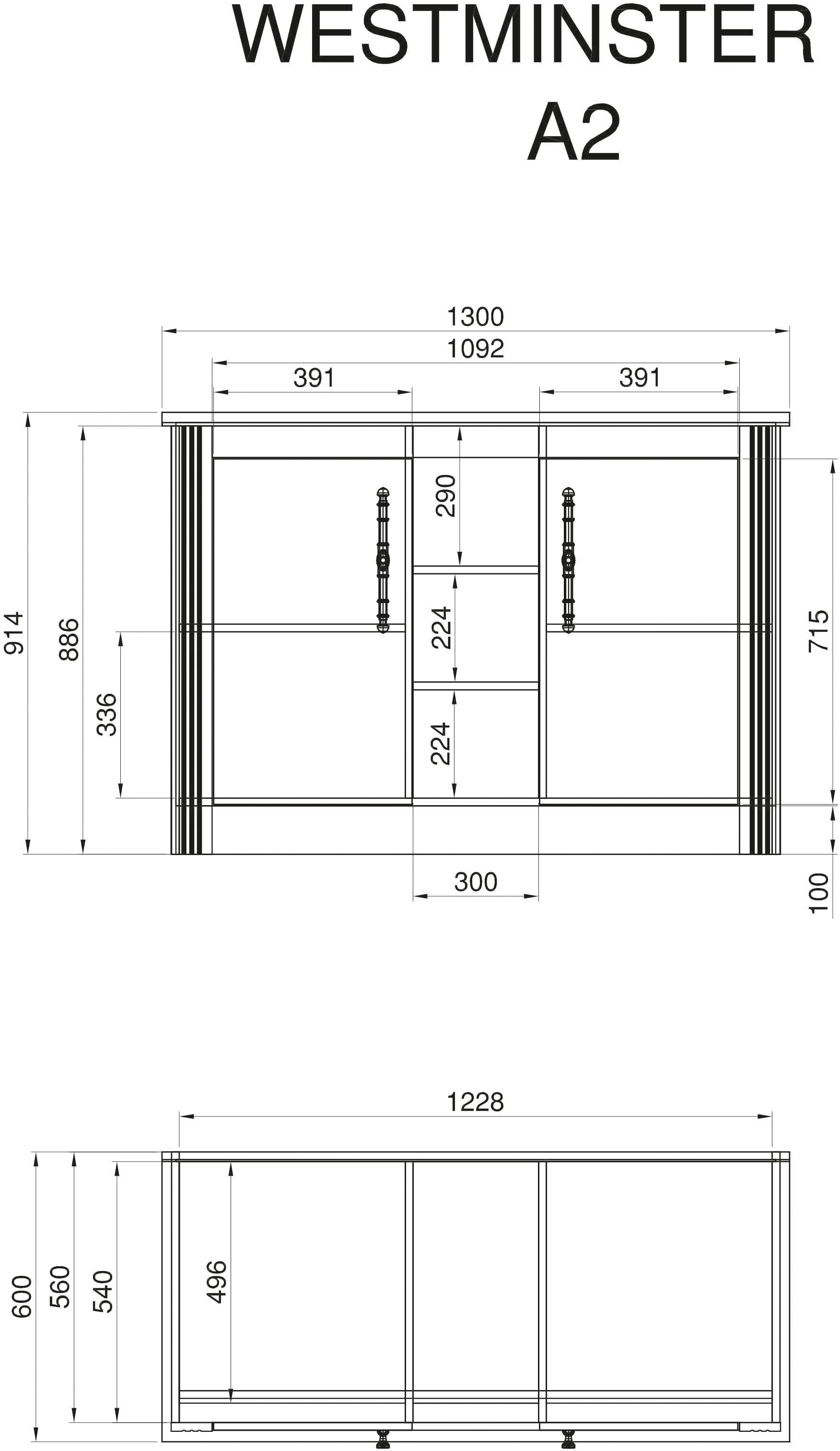GOODproduct Pantryküche »KS-Westminster« Breite 130 cm, ohne E-Geräte