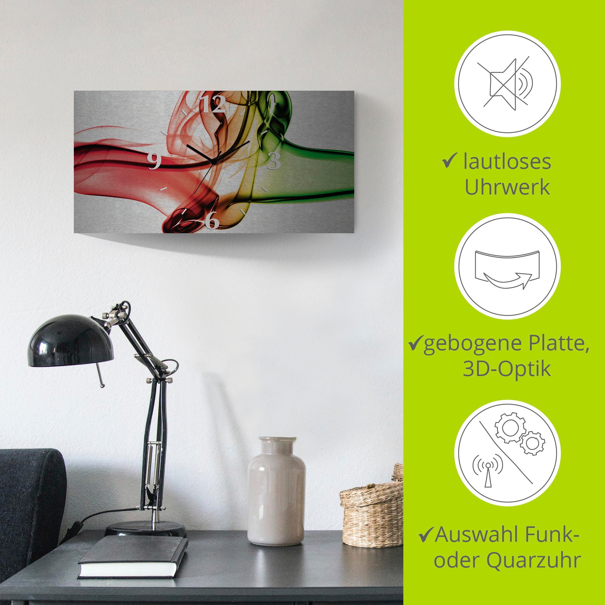 Artland Horloge murale »Aufeinanderprallen von rot und grün« au choix avec mouvement quartz ou radio, silencieux sans tic-tac