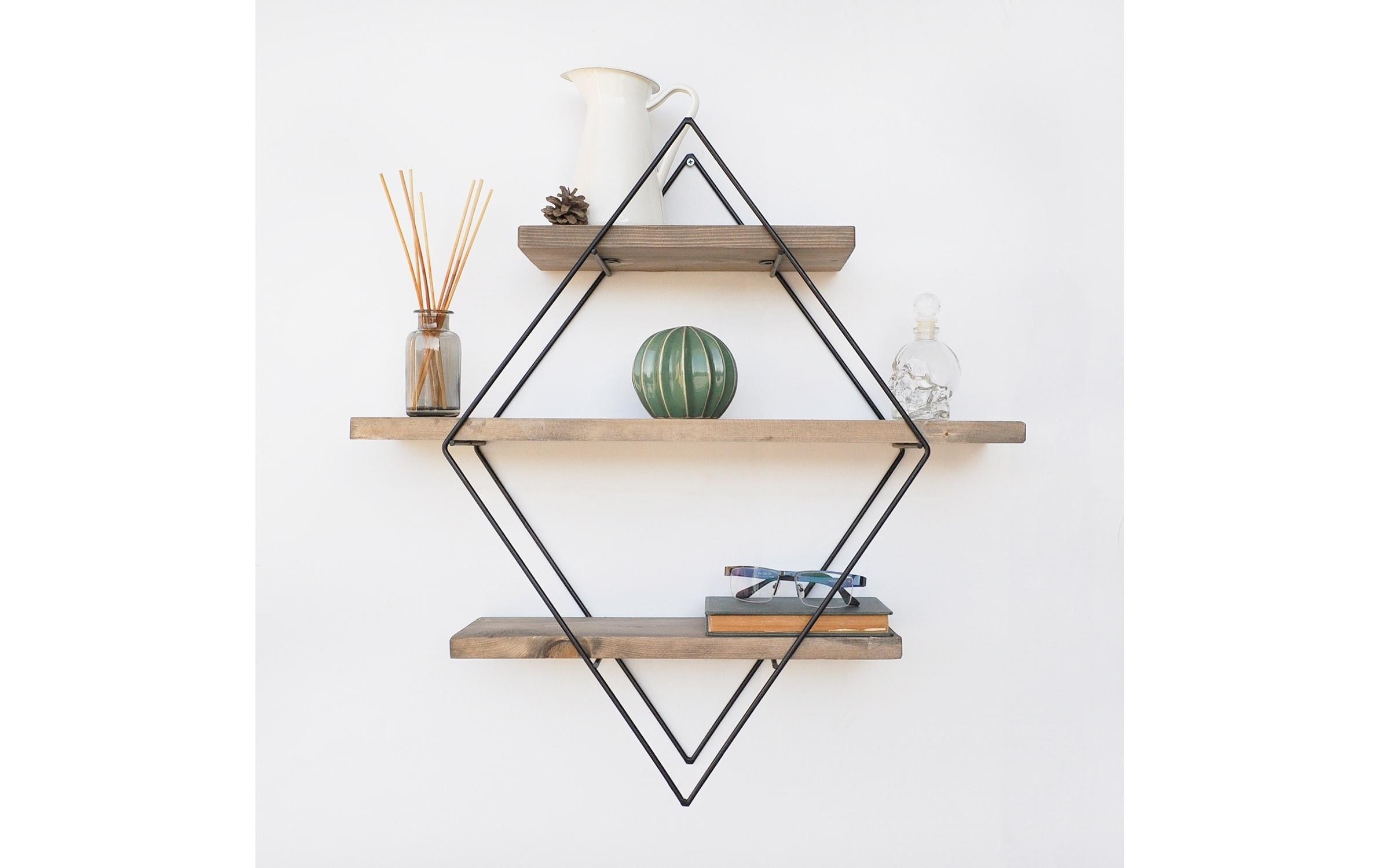 WOODY FASHION Wandregal »WR007 60 x 60 x 14 cm, Schwarz/Walnuss«