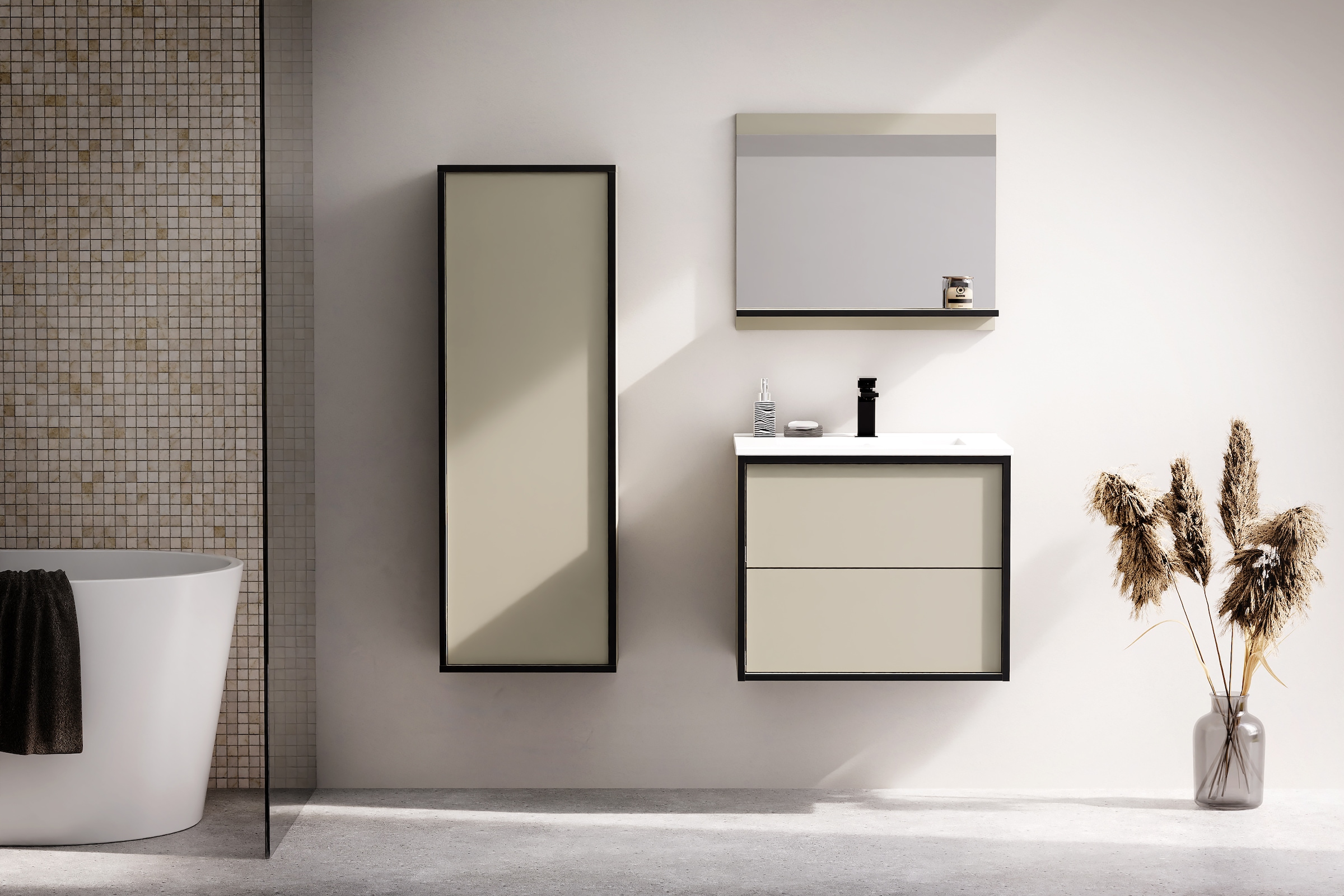 welltime Waschtisch »Waschbeckenunterschrank Line mit Waschbecken,Badmöbel,zwei Schubladen« Badschrank mit Waschbecken, Push to open, Masse B/H/T: 61/53/47 cm