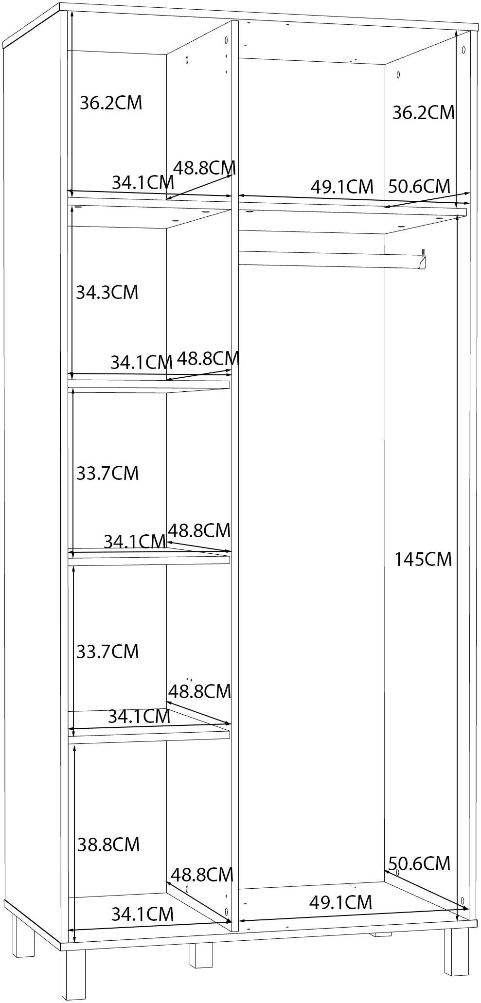 FORTE Buffet haut »Killarney« armoire, espace de rangement, soft close, tringle à vêtements