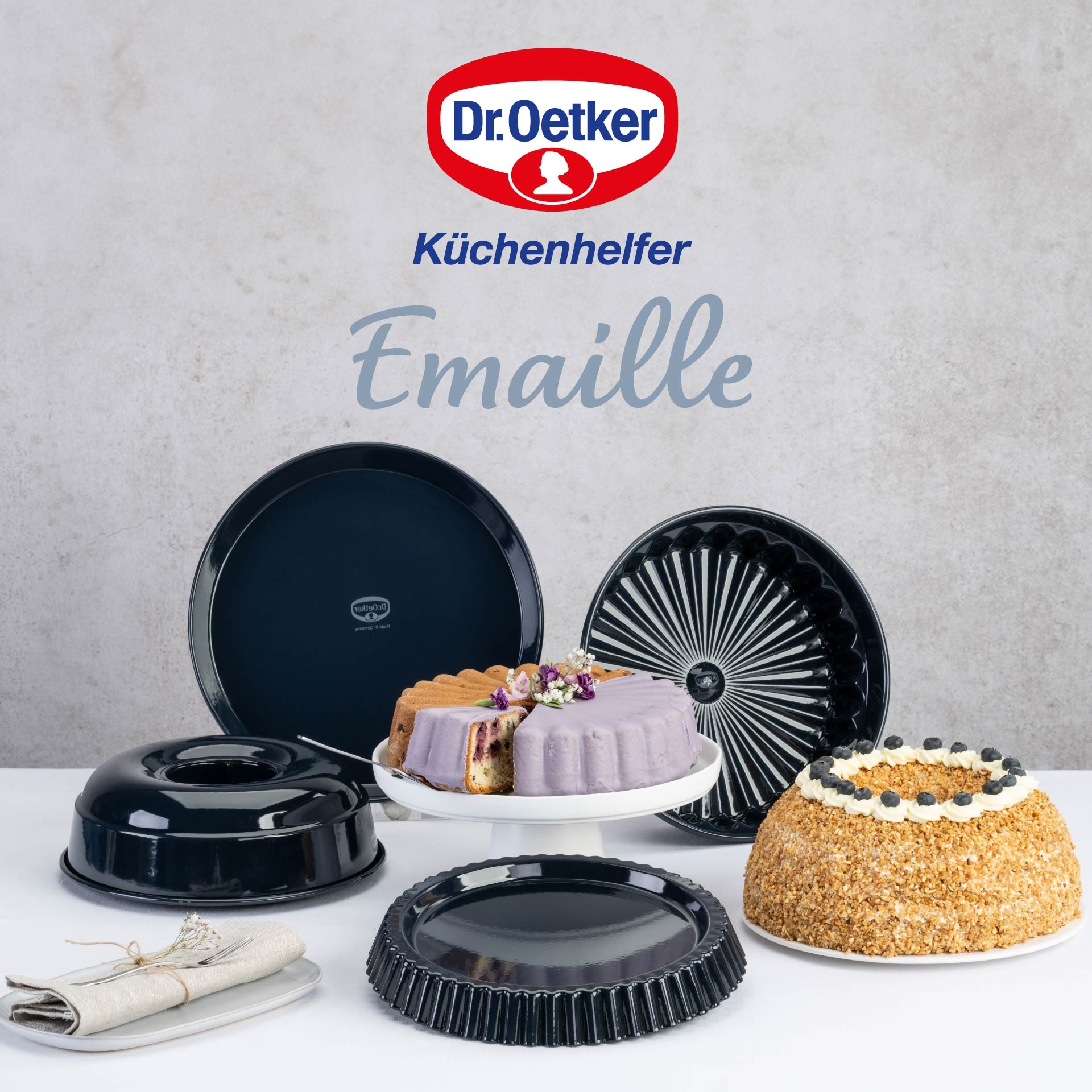 Dr. Oetker Küchenhelfer Plaque à gâteaux »Back-Liebe Emaille, 30 cm« 1 cuis tlg. Schnitt- & kratzfeste Backform mit Emaille & Antihaft-Beschichtung