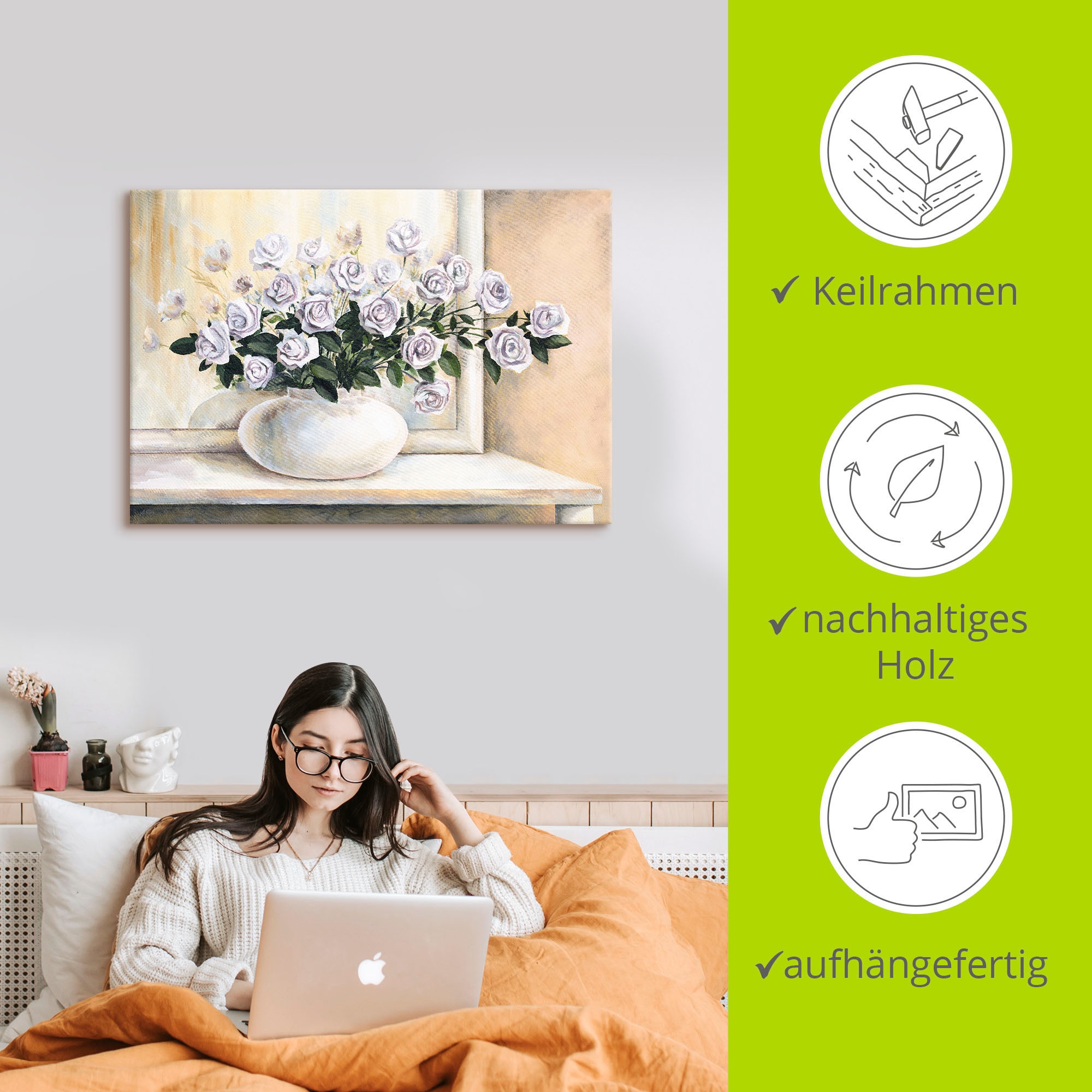 Artland Leinwandbild »Rosen auf Tisch II« Blumen 1 Stk. tlg. auf Holzrahmen gespannt