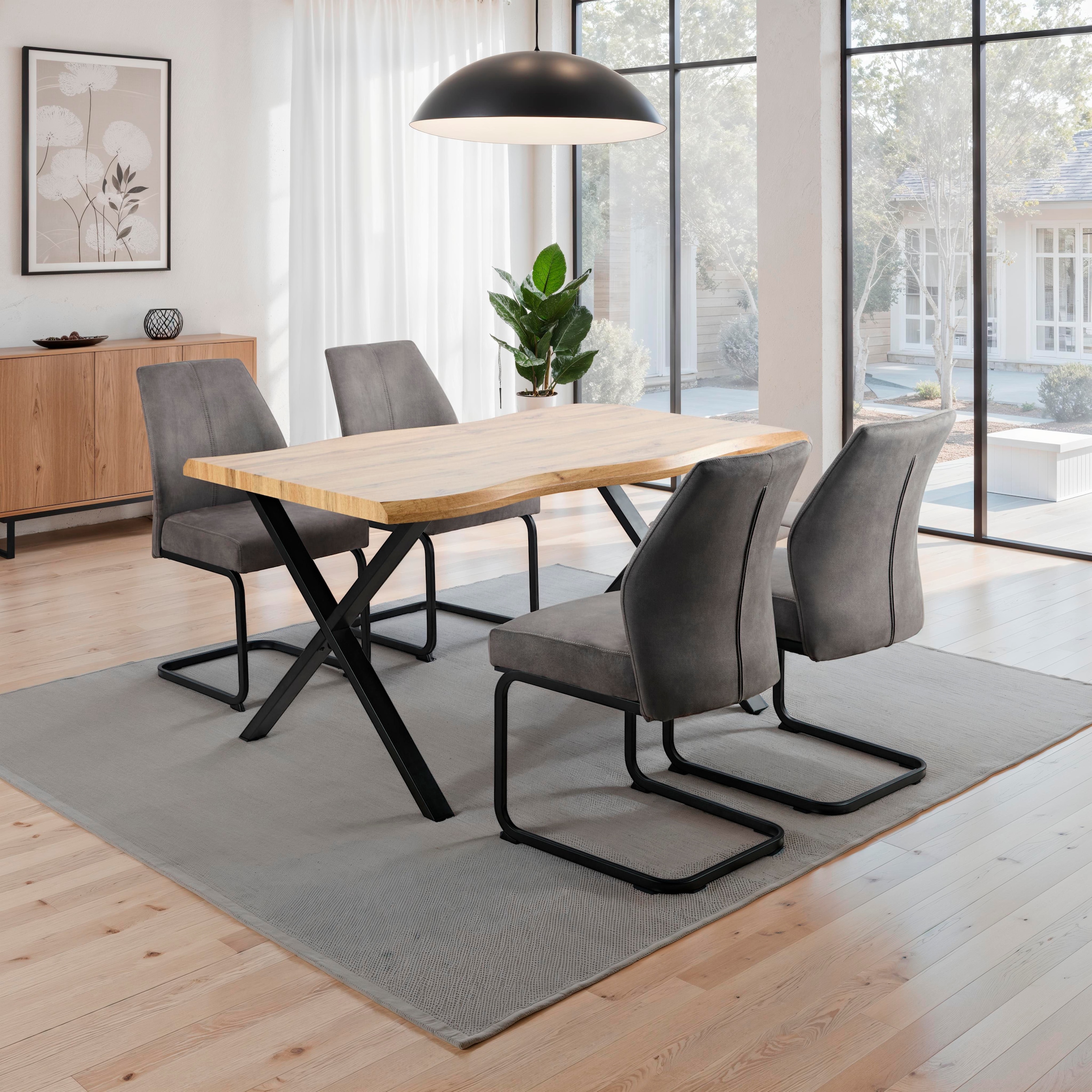 HELA Essgruppe »ILLER« Set, 5 tlg. 5tlg., Baumkante 46mm, X-Gestell, Schwingstuhl, Federkorb