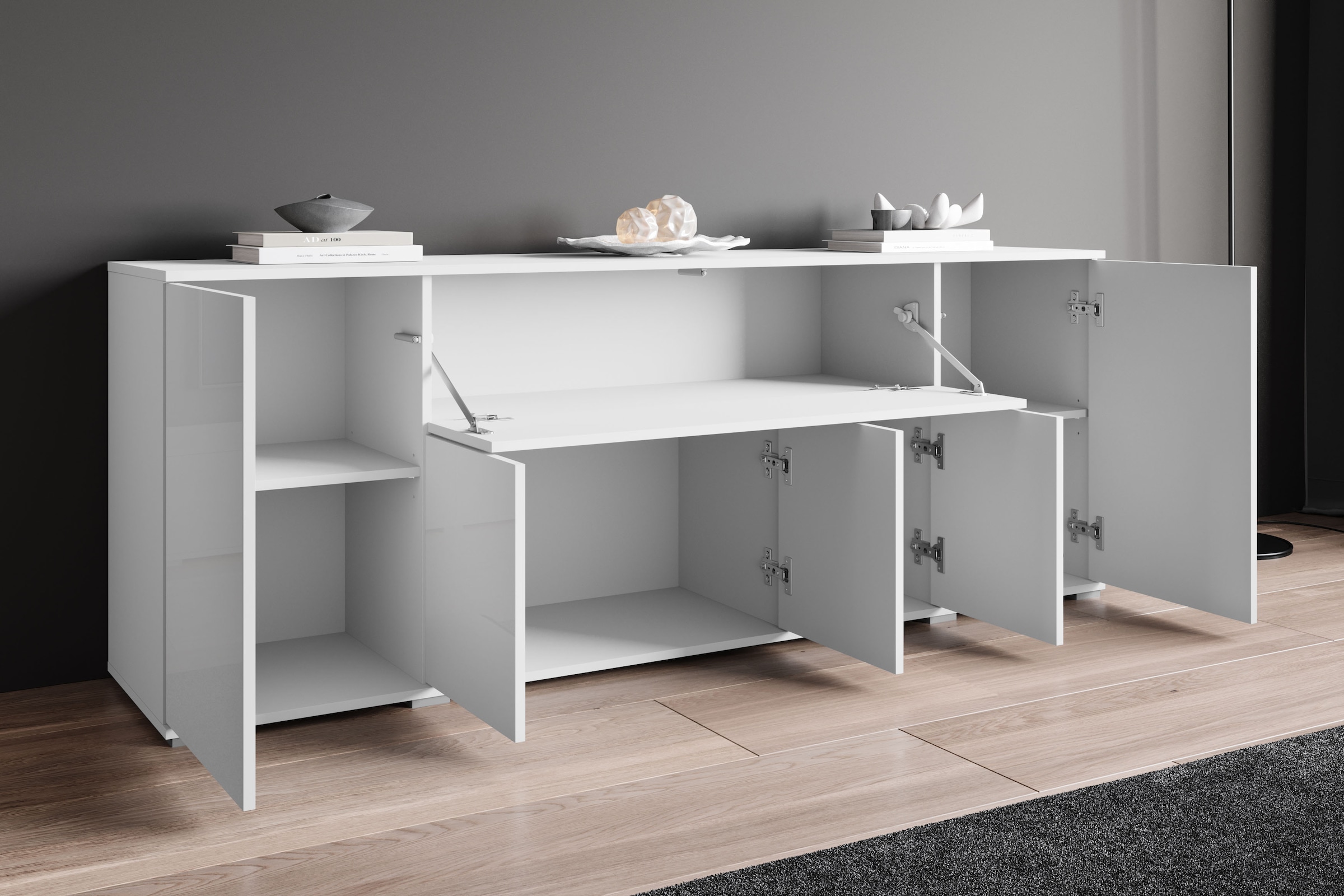 GOODproduct Sideboard »Kenia, B/H/T: 180 x 68 x 39,5 cm« 1 Stk. tlg. Push-to-Open, Klappe und verstellbare Einlegeböden