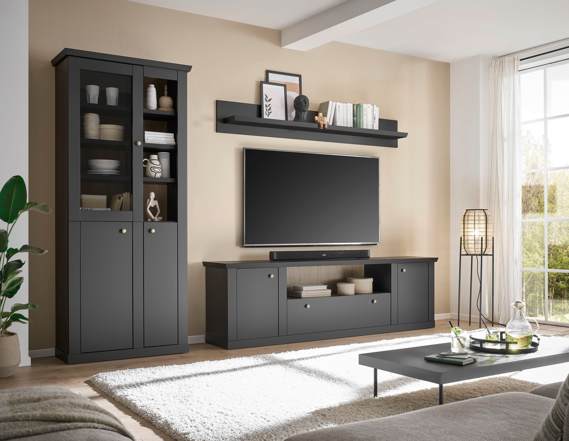 Home affaire Wohnwand »Lincoln, moderne Anbauwand, Komplettset im Landhausstil« Komplett-Set, 3 Stk. tlg.