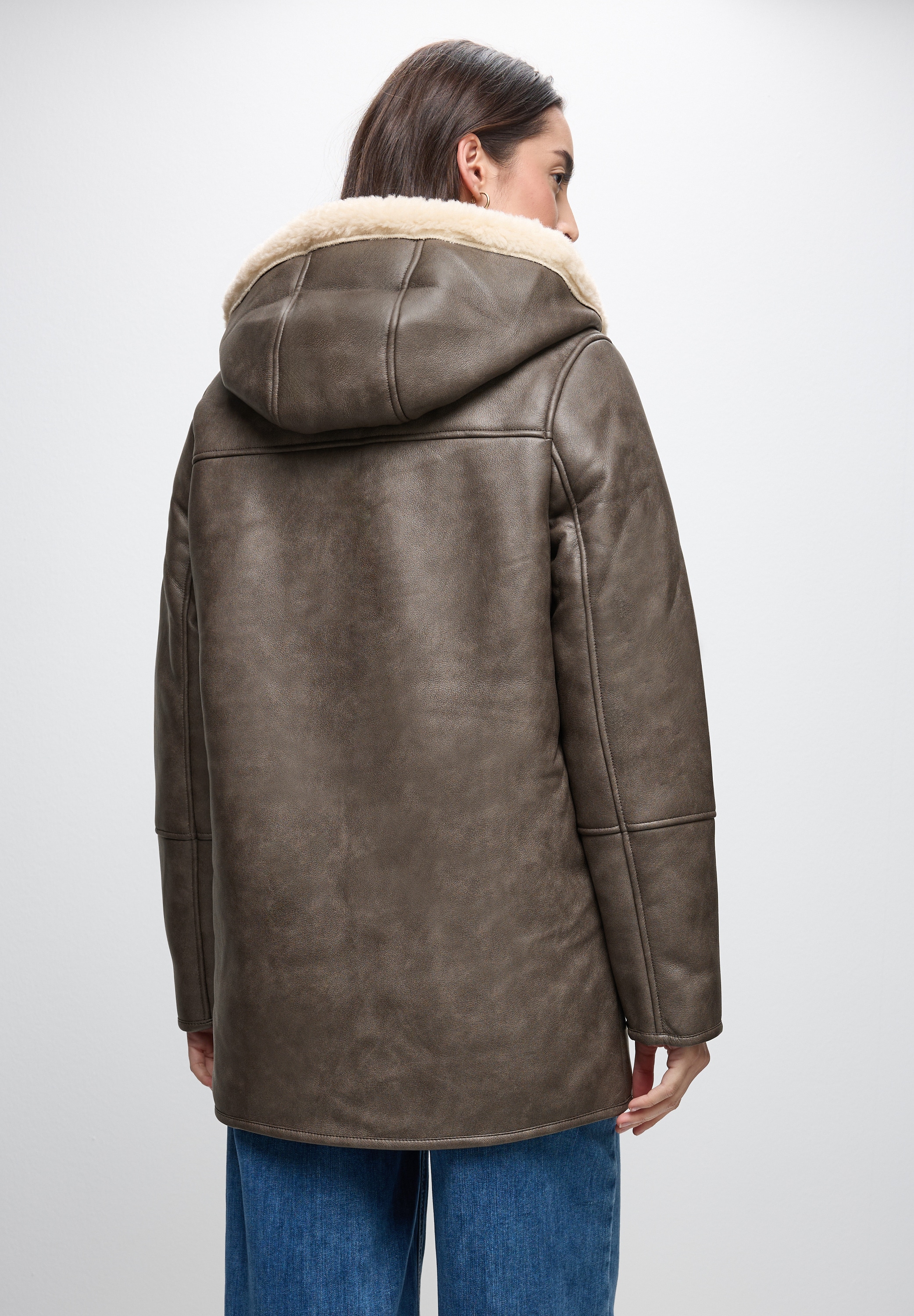 STREET ONE Lederimitatjacke mit Kapuze im Leder-Look und mit Fake Fur Details