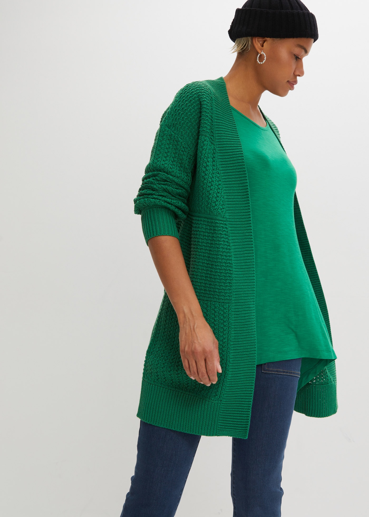 bonprix Cardigan long »Longstrickjacke« lockere Passform, mit Strickmuster, casual Stil