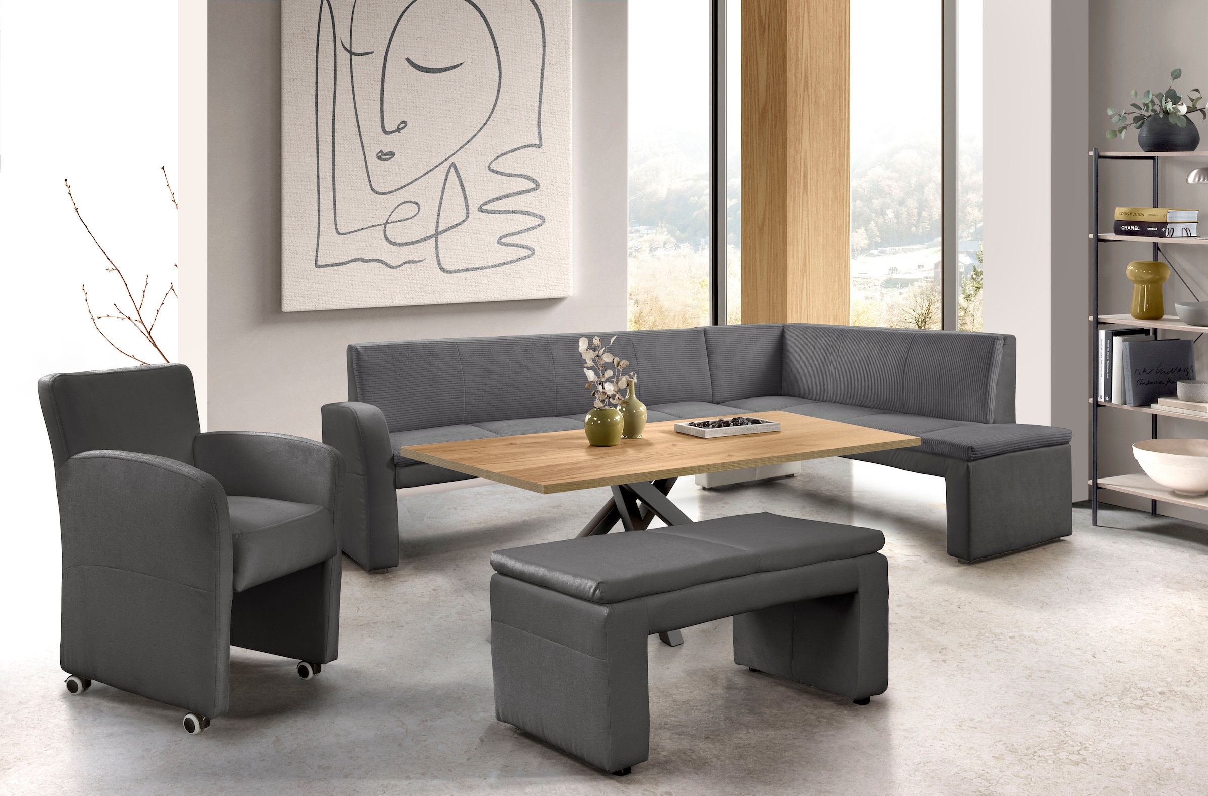 exxpo - sofa fashion Eckbank »Cortado, elegant und modern mit hohem Sitzkomfort« hohe Bodenfreiheit, schöne Detailverarbeitung, wahlweise Lederbezug