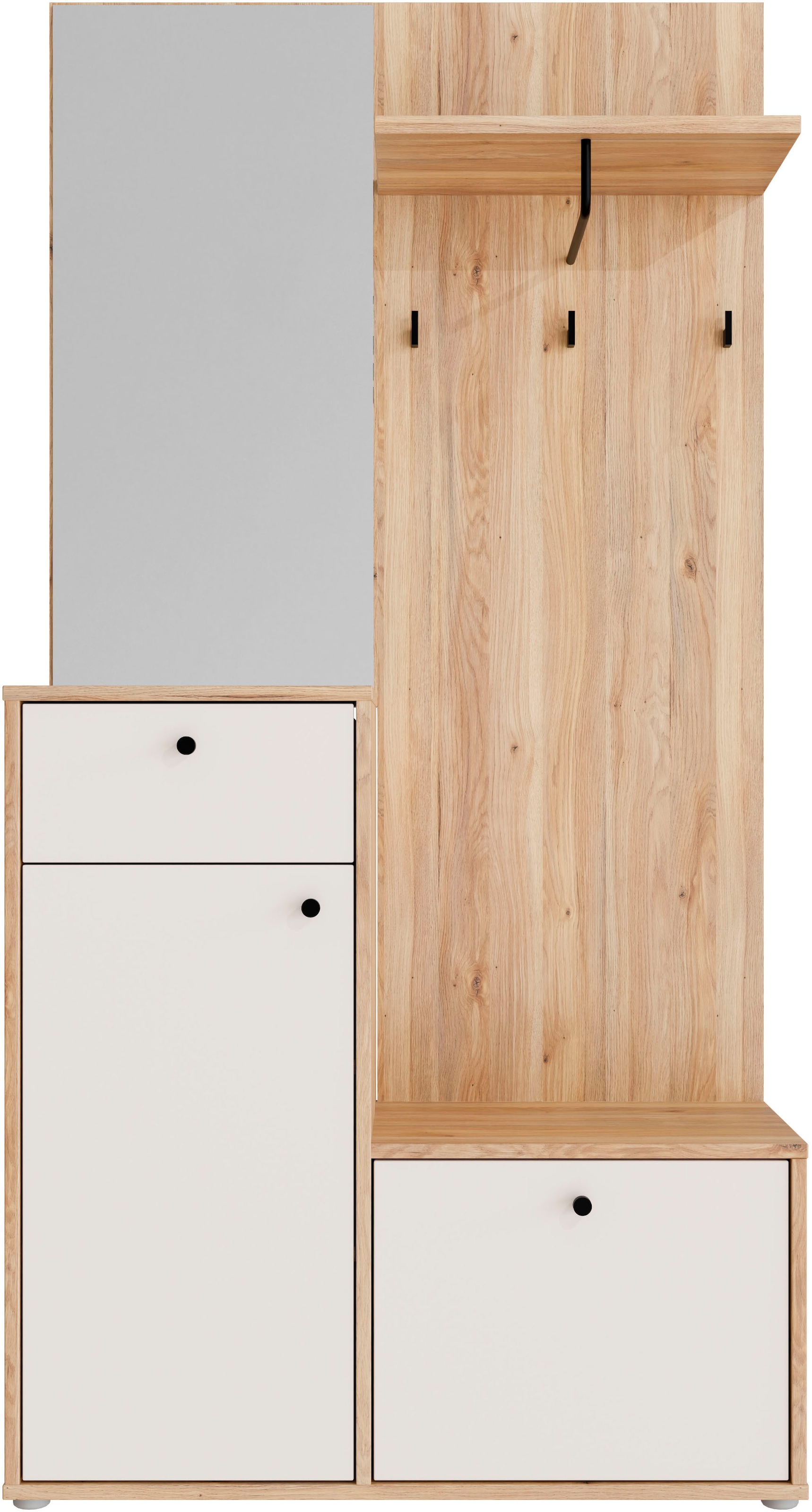 FORTE Vestiaire compact Poignées métal noires L/H/P 95,8/190,7/34,9cm Soft Close, sortie totale
