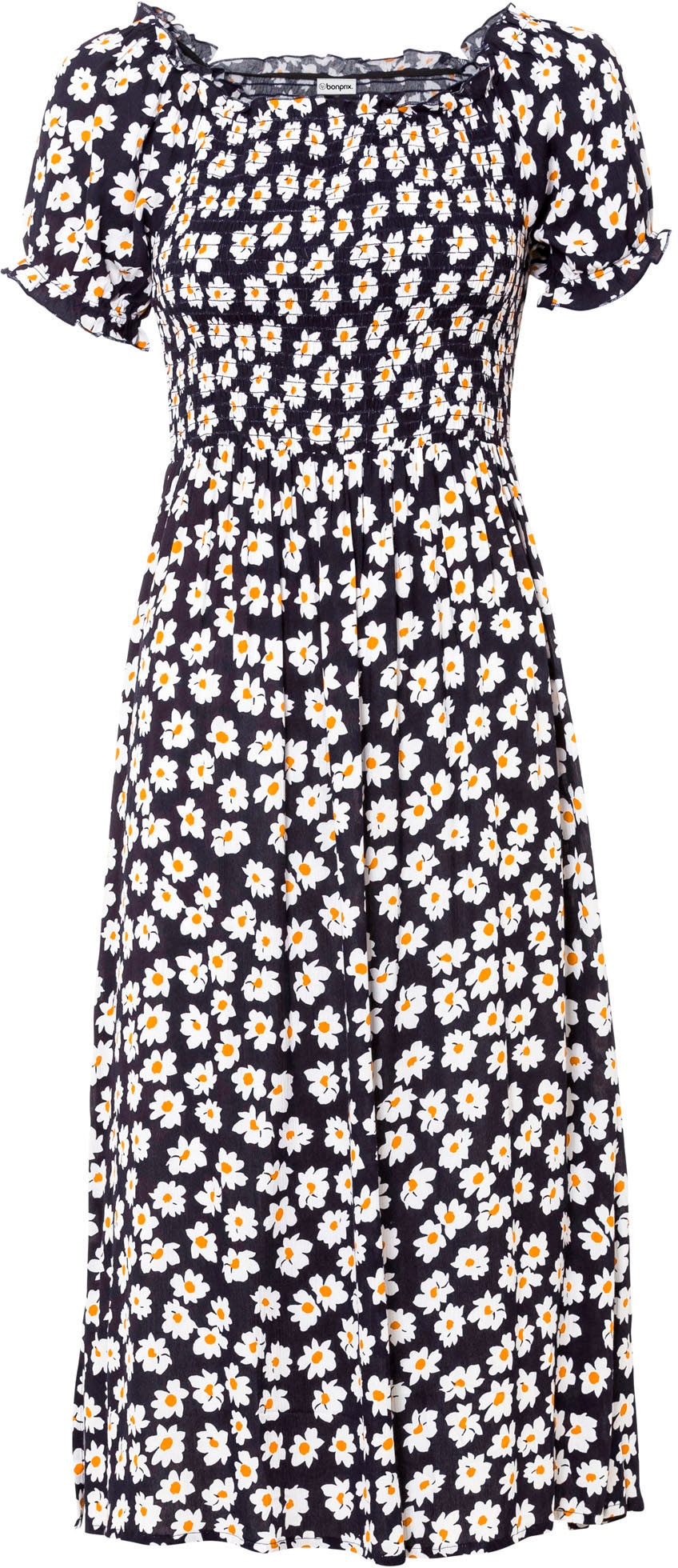 bonprix Midikleid für warme Tage, aus Viskose, ausgestellte Passform, mit Smok-Detail