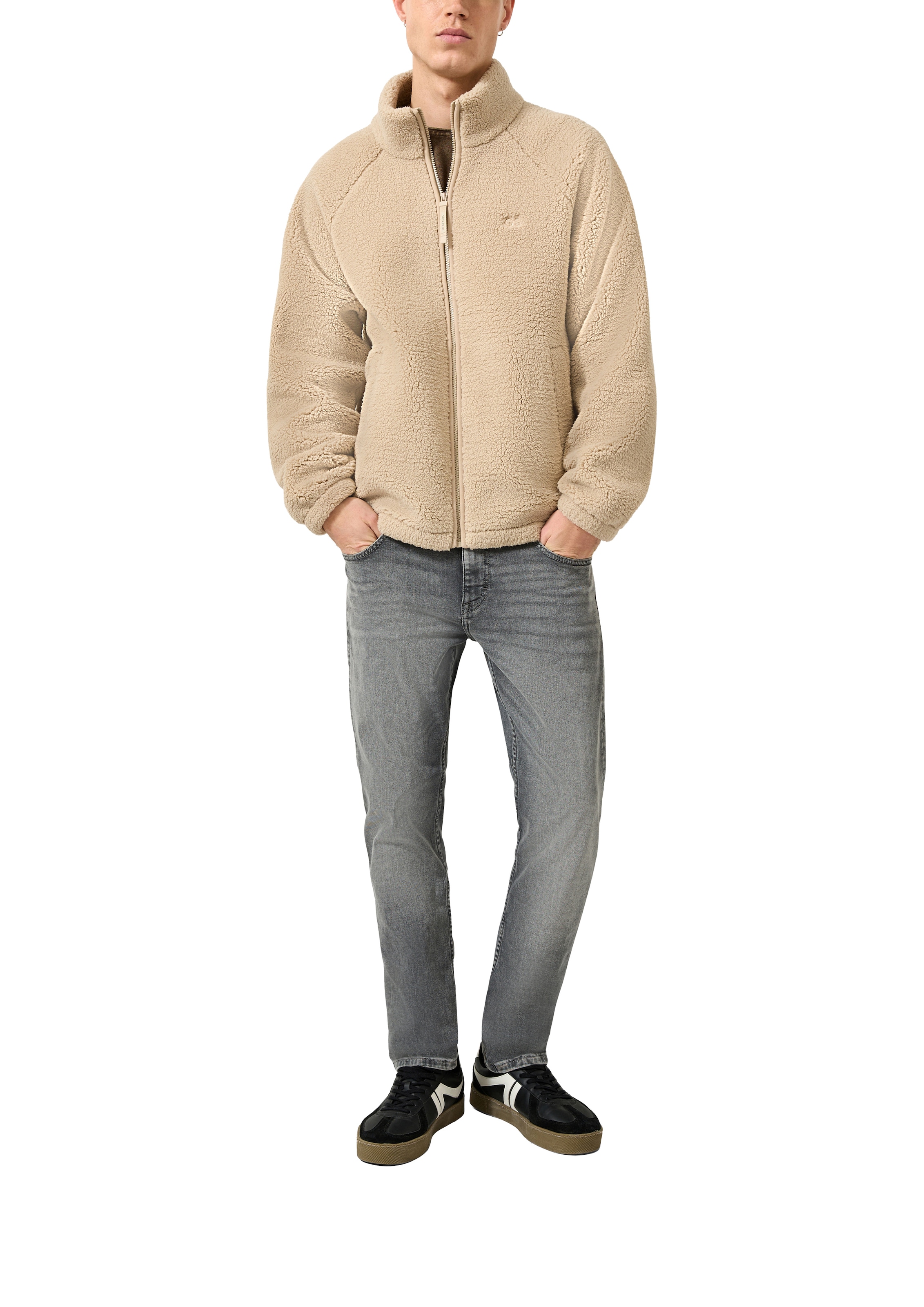 QS Fleecejacke ohne Kapuze Teddy-Jacke mit Stehkragen und Reissverschluss