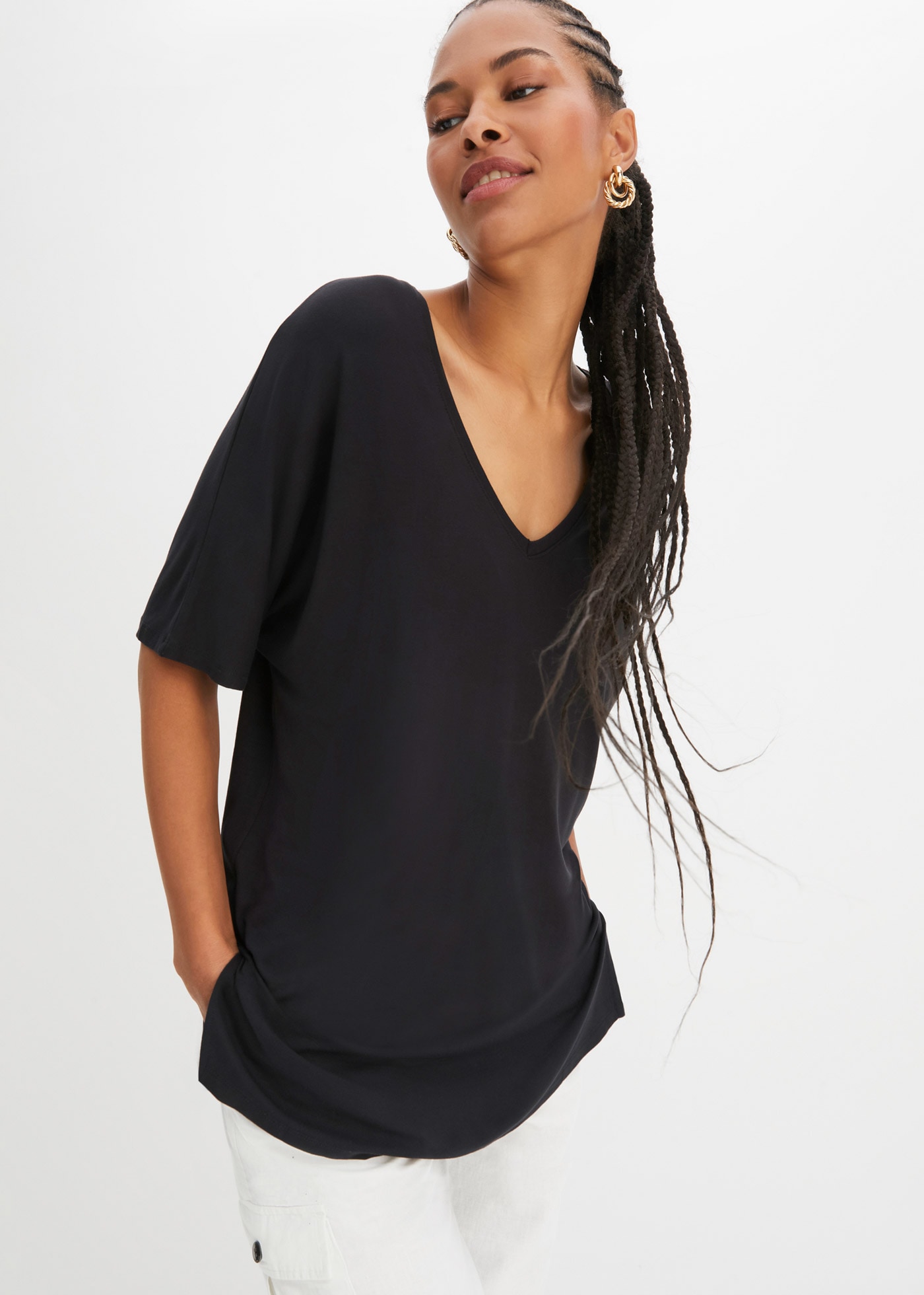 bonprix T-shirt »Long-Shirt aus nachhaltigem Viskose-Mix« Oversize-Passform, Halbarm-Design, aus Viskose-Mix mit Elasthan