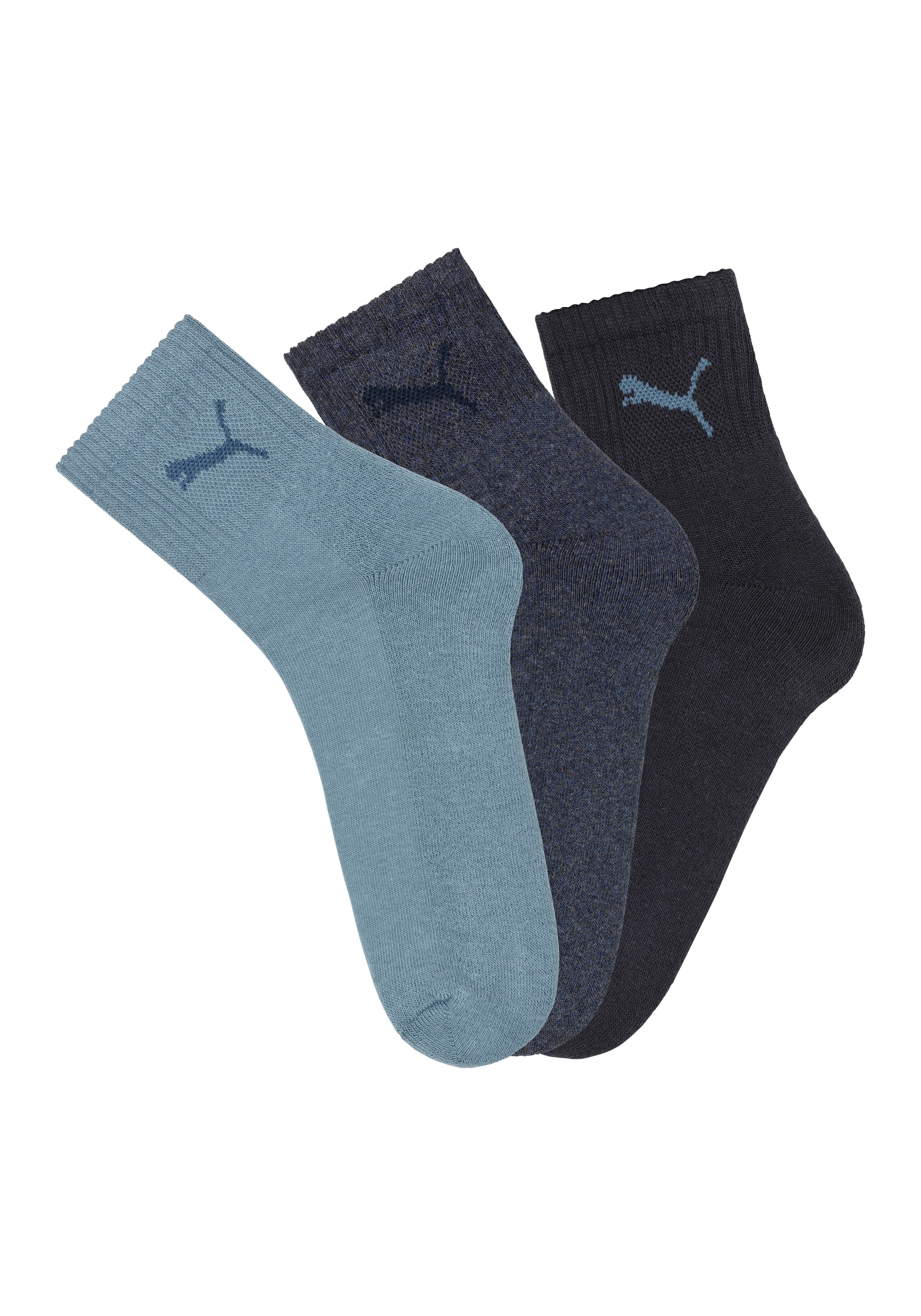 PUMA Sportsocken »short crew« 3 Stk. tlg. gepolsterte Frottee-Sohle, atmungsaktiv