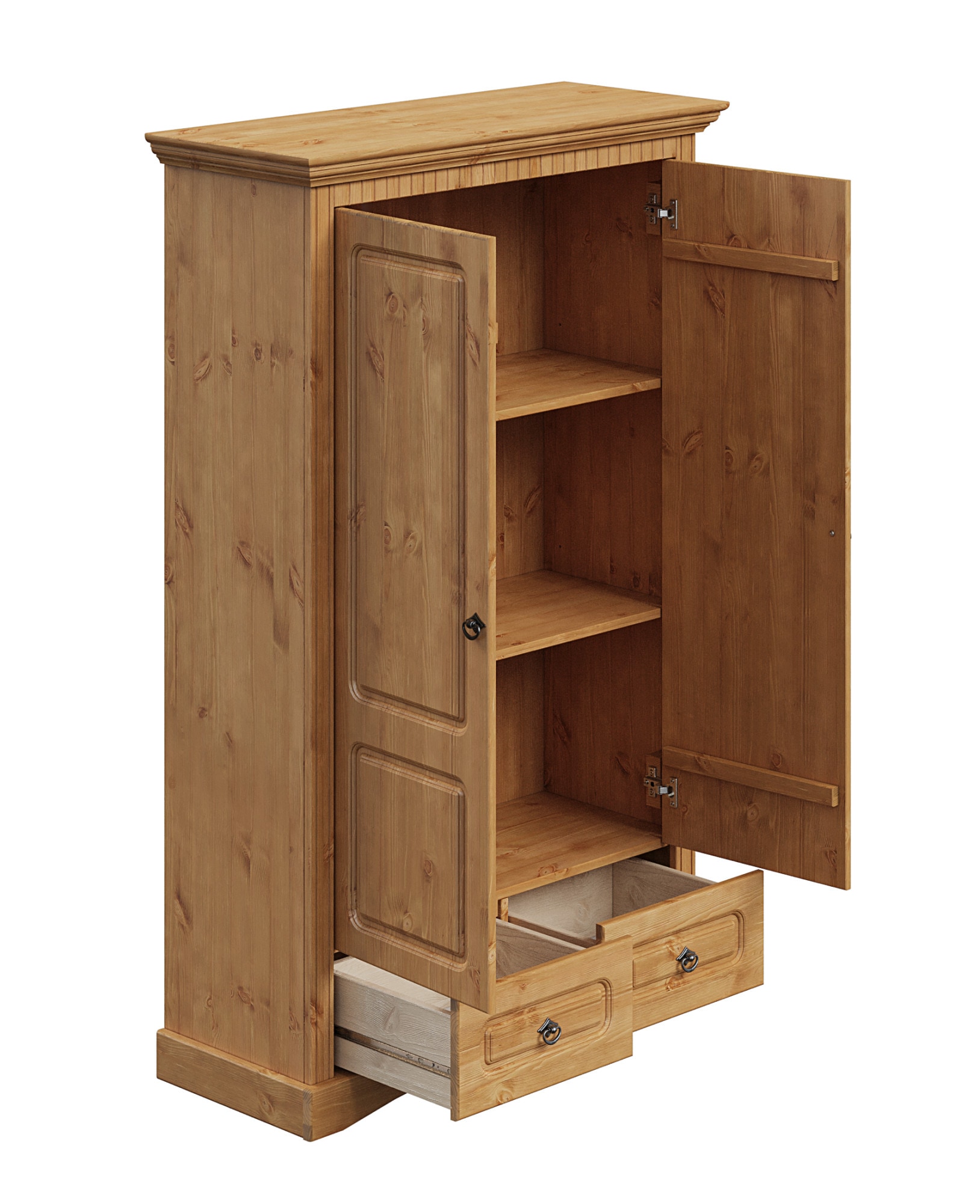GOODproduct Armoire à linge »Rustic« B/T/H: 94/39/150 cm,  aus massiver Kiefer, FSC®, schöne Kassettenoptik, mit Ringgriffen