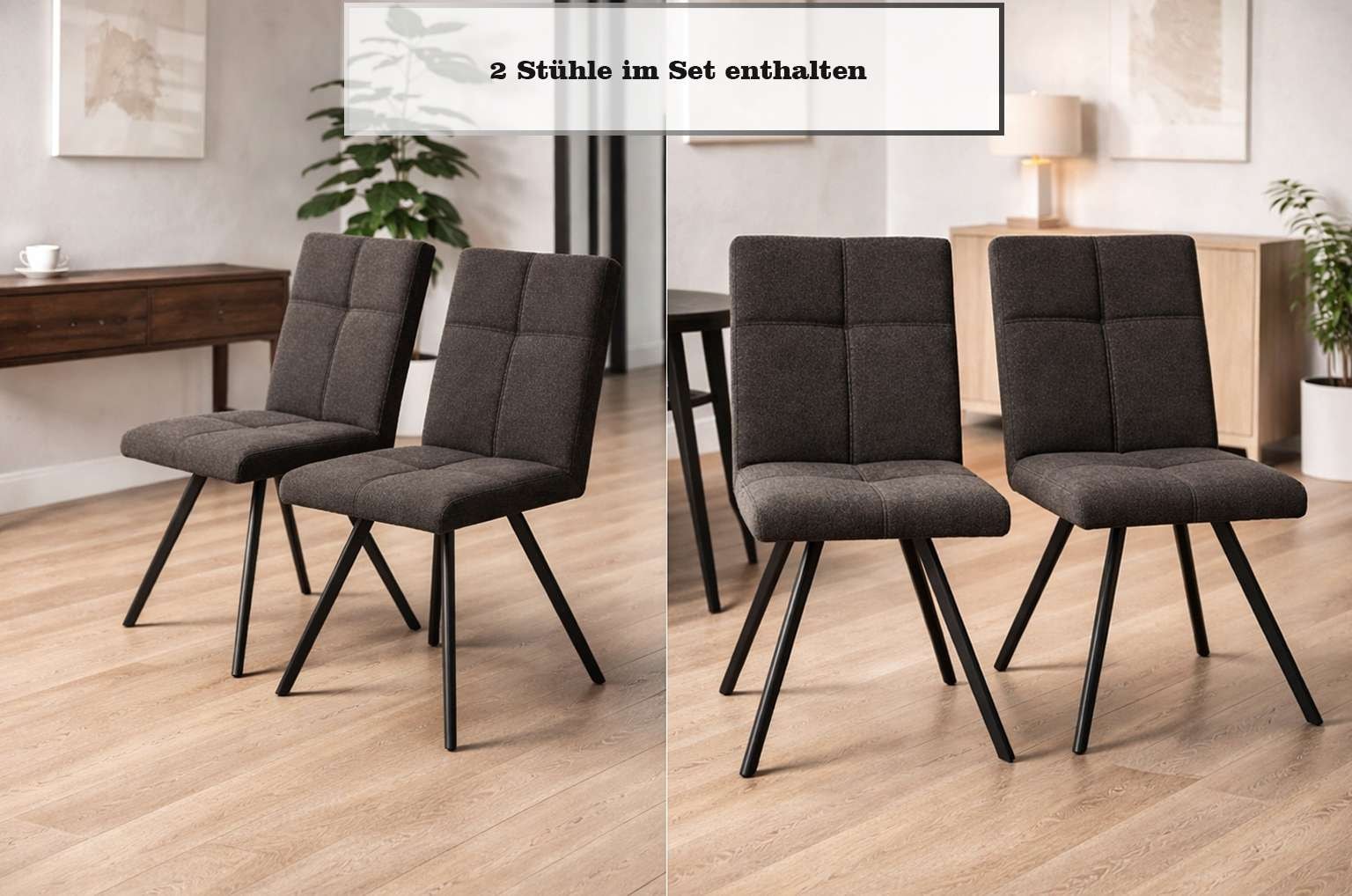 Home affaire Chaise de salle à manger »Mia Essstuhl, Wohnstuhl, Polsterstuhl, 4-Fussstuhl« (Ensemble) 2 cuisavec pieds en métal noir poudré, rembourré, moderne