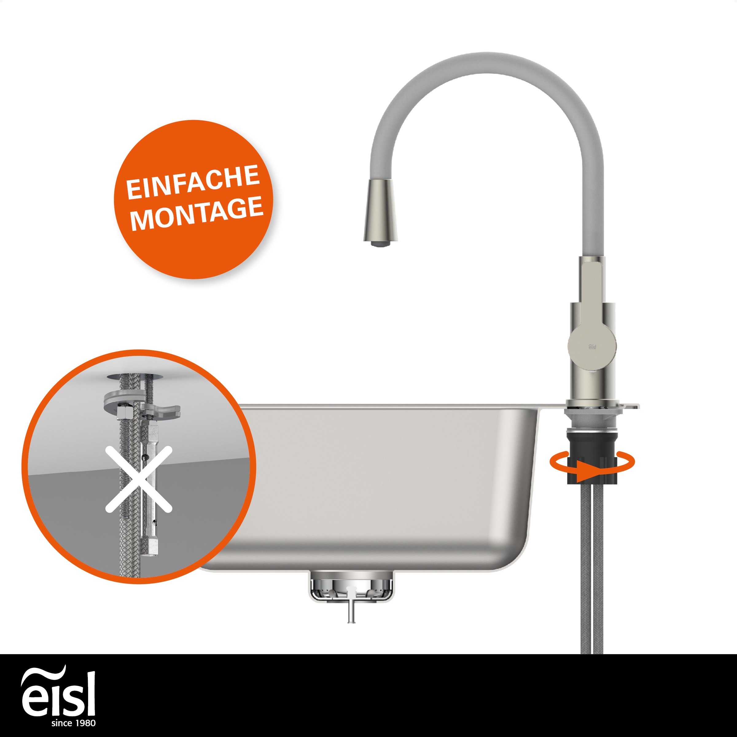 Eisl Spültischarmatur »Flexo« energiesparender Cold-Start, wassersparender Eco-Click,360° schwenkbar