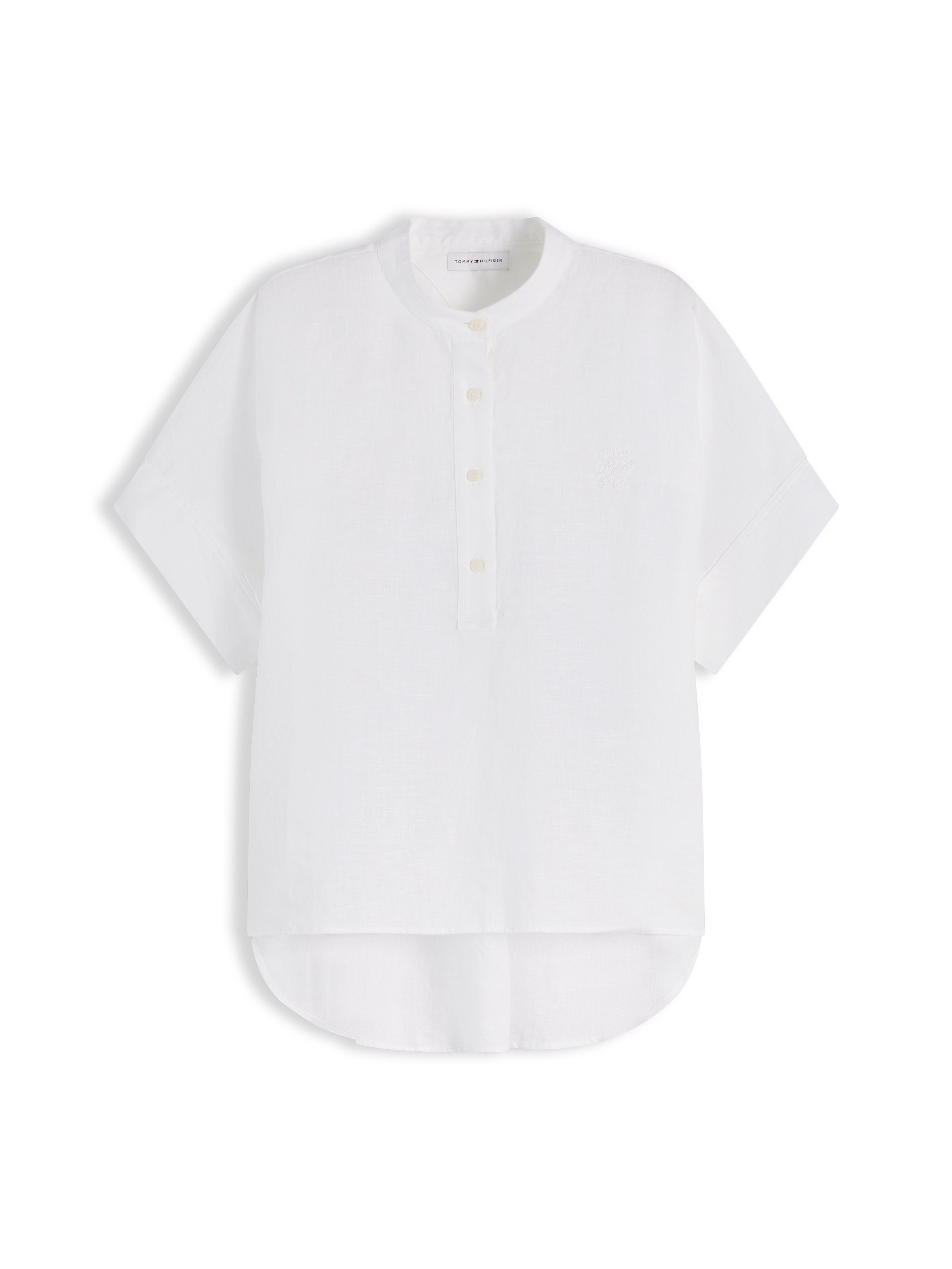 Tommy Hilfiger Kurzarmbluse »SUMMER LINEN POPOVER SS SHRT« Leinen, kurze Knopfleiste, hinten länger geschnitten