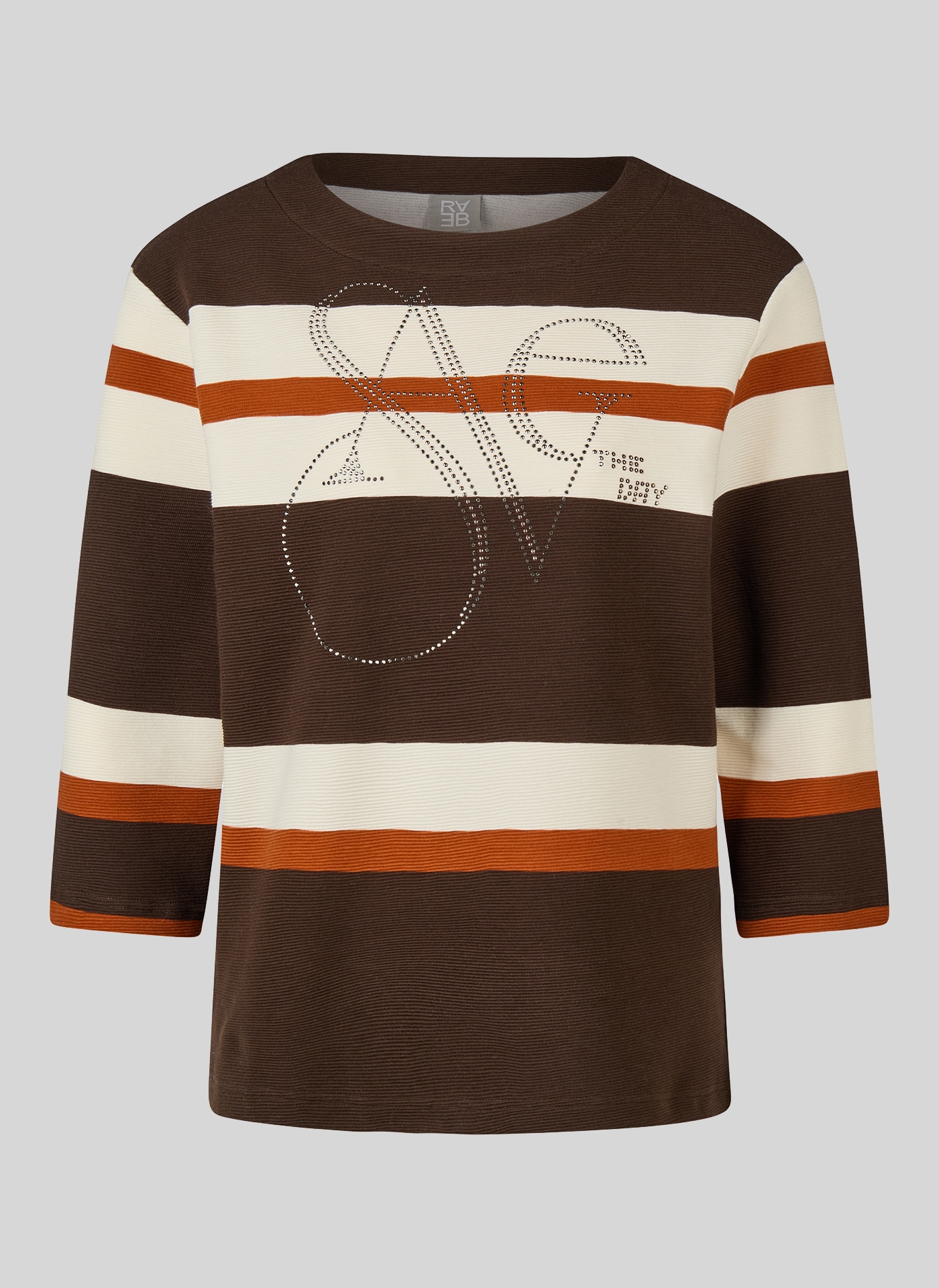Rabe T-shirt à manches 3/4 avec motif à rayures et inscription scintillante