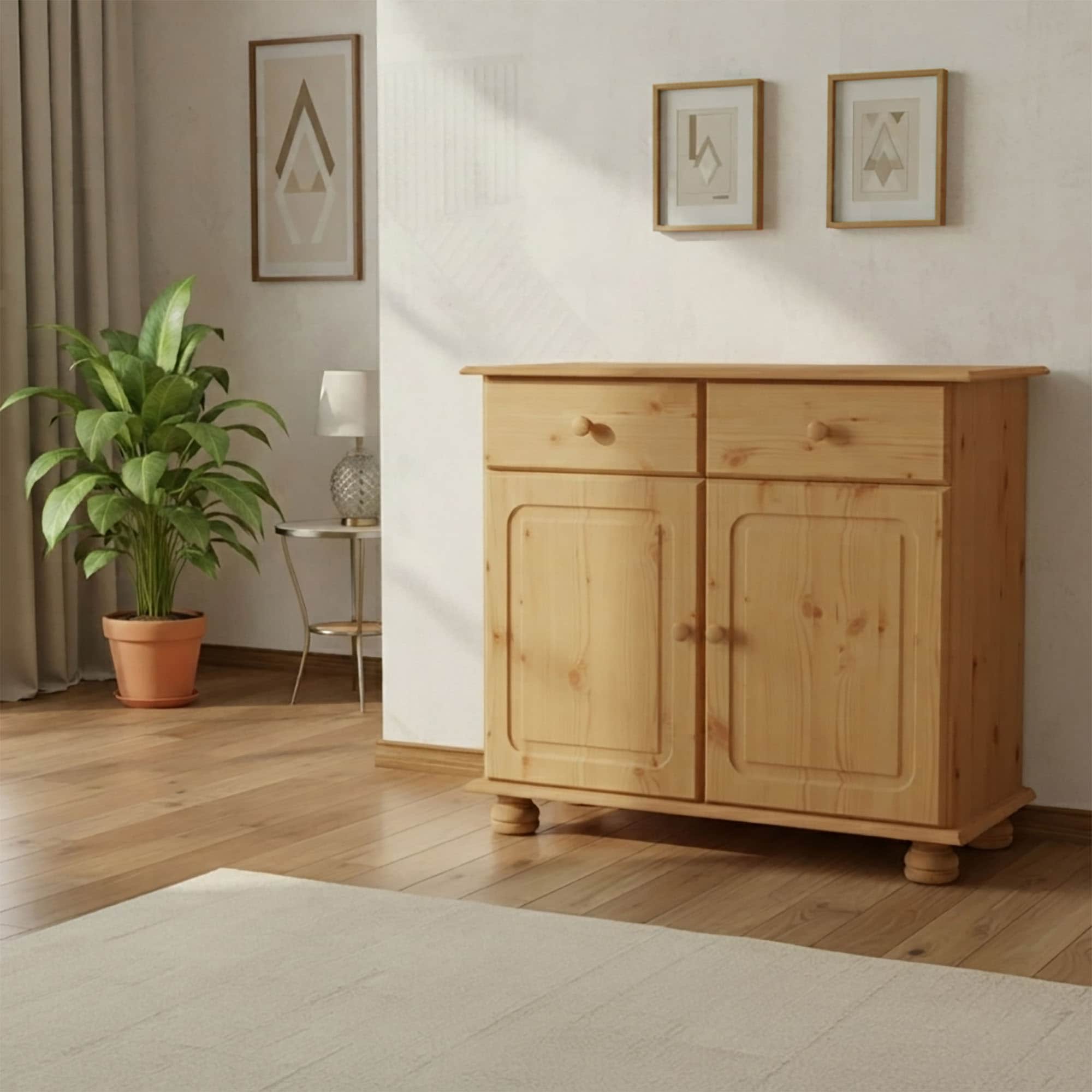 GOODproduct Buffet »Mette Kommode mit 2 Türen & 1 Schubladen, die optisch geteilt ist« Commode avec pieds usinés en forme de boule, 2 portes et 1 tiroir