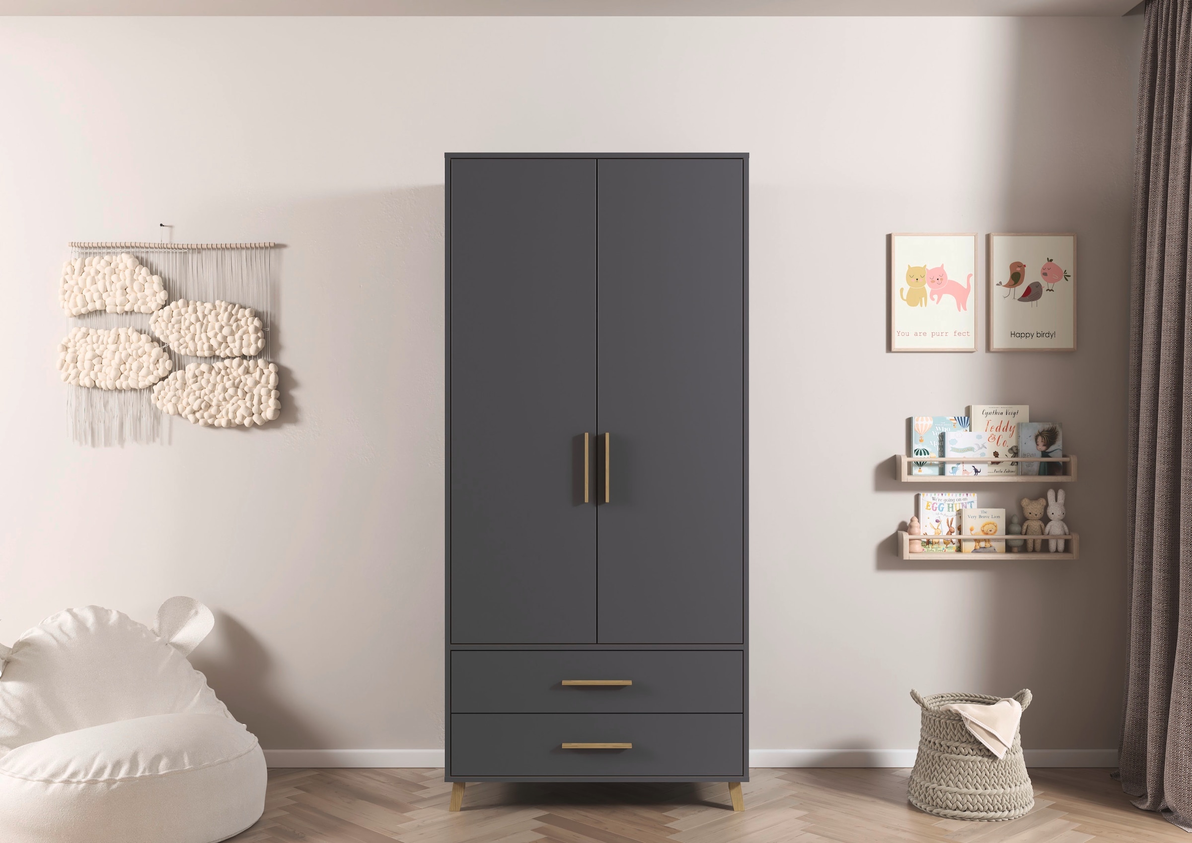 rauch 1100000002199 »Kleiderschrank Schrank Garderobe SHINJO Breiten 93/140/187 cm« in 3 verschiedenen Ausstattungen BASIC/CLASSIC/PREMIUM,  Griffe und Füsse aus Massivholz mit 2 Schubladen MADE IN GERMANY
