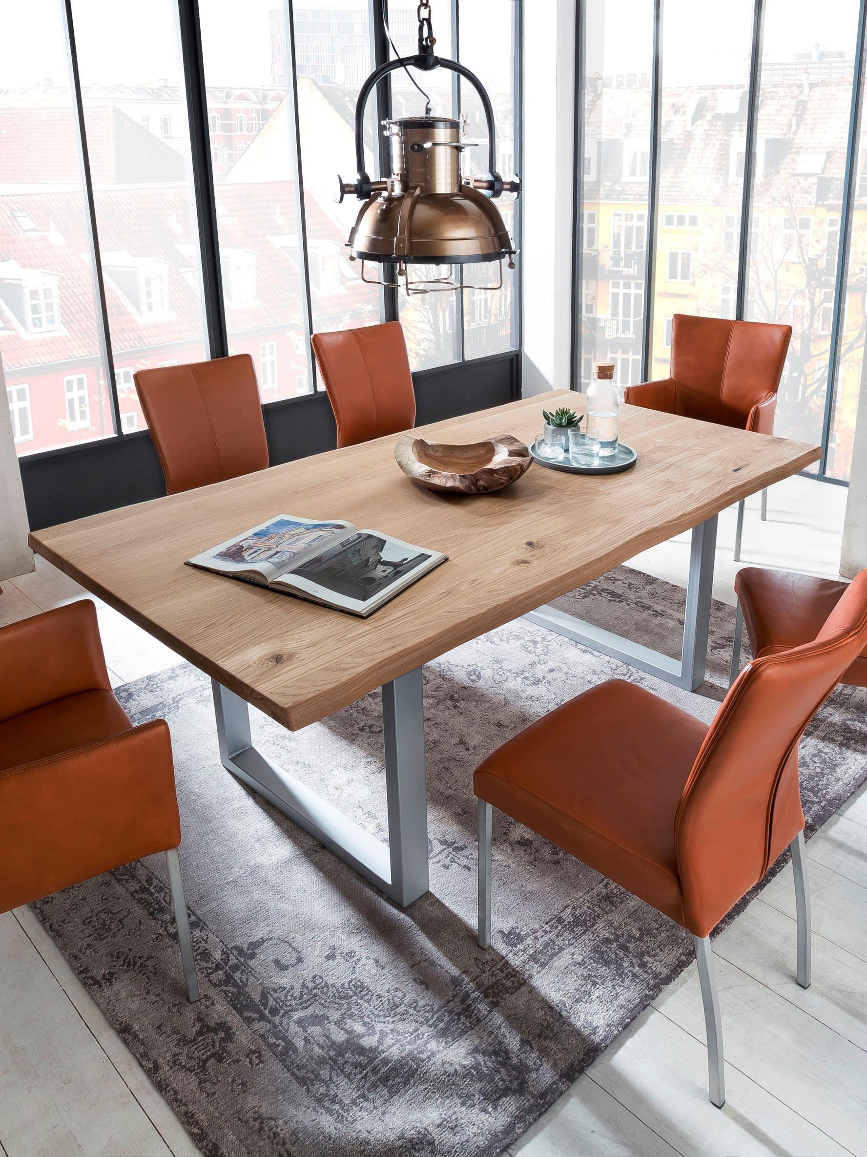 SIT Table de salle à manger »Tops&Tables« avec plateau de table en chêne sauvage, avec bord naturel comme dans l'arbre, vintage