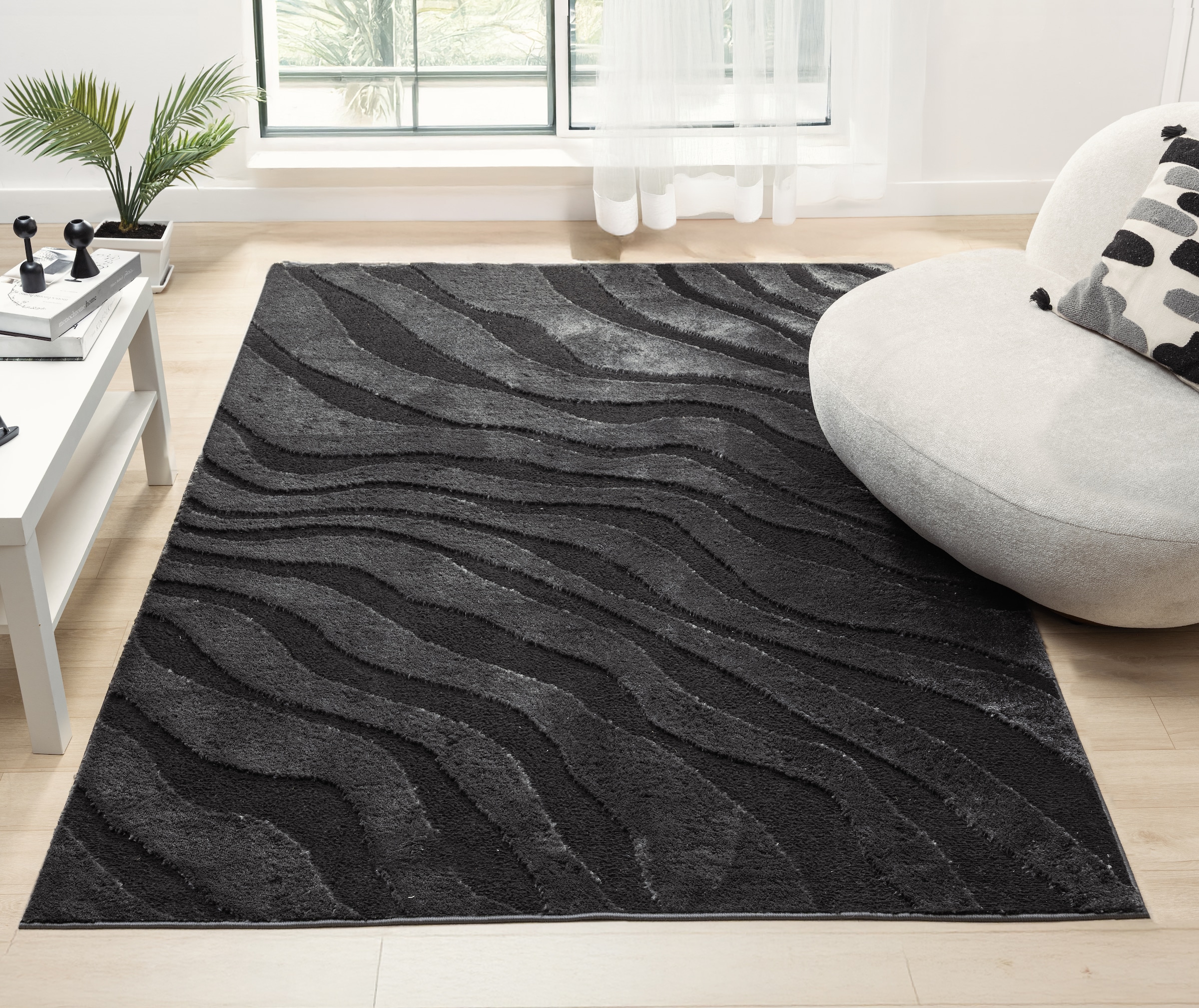 GOODproduct Teppich »Benia, Hoch-Tief-Struktur« rechteckig 19 mm Höhe Wellen-Design, leichter Glanz, modern, Wohnzimmer, Schlafzimmer