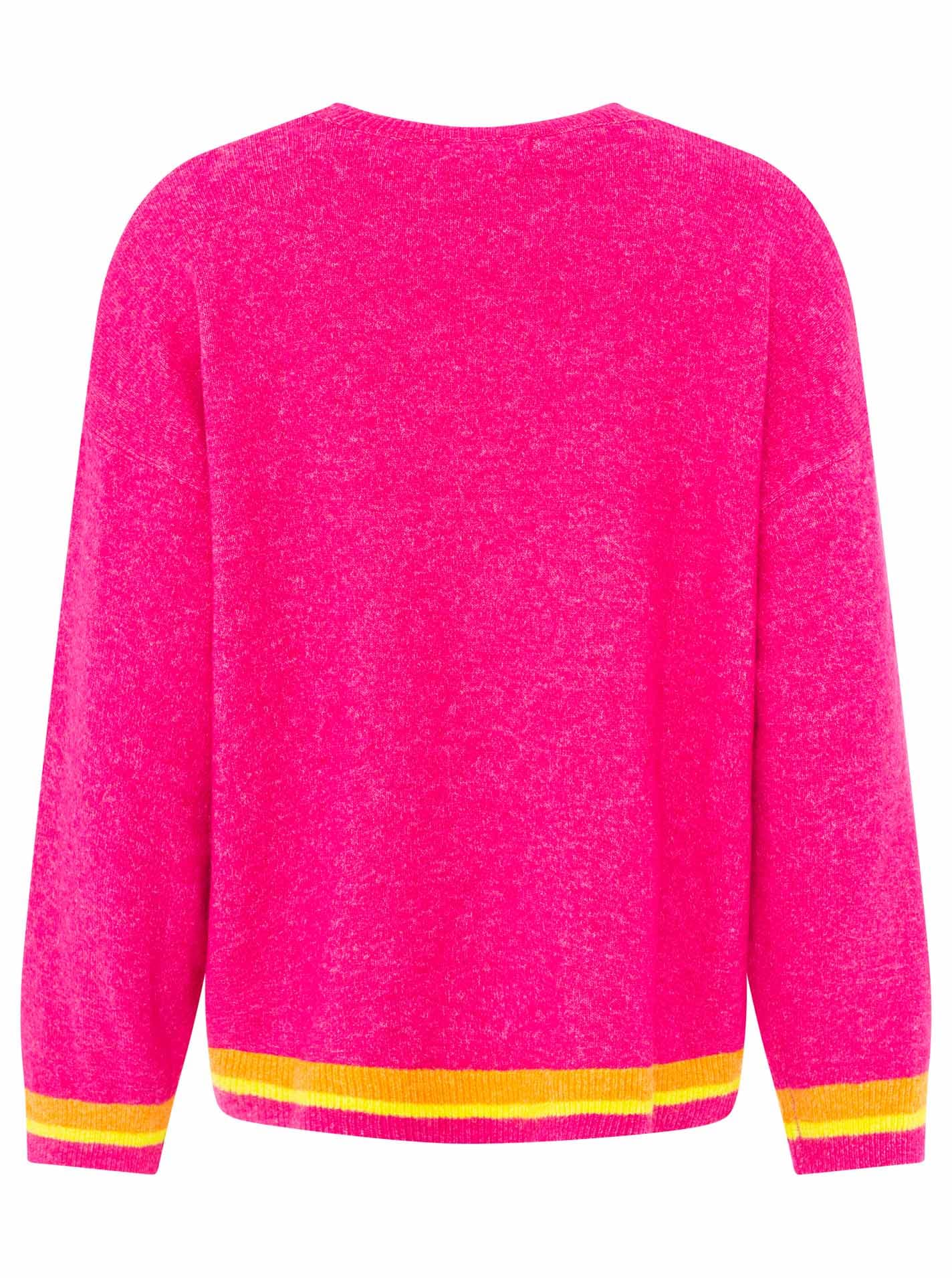 Zwillingsherz Strickpullover »"GOOD VIBES"« farbiger Schriftzug, gestreifte Neon-Bündchen, Rundhals, Strick