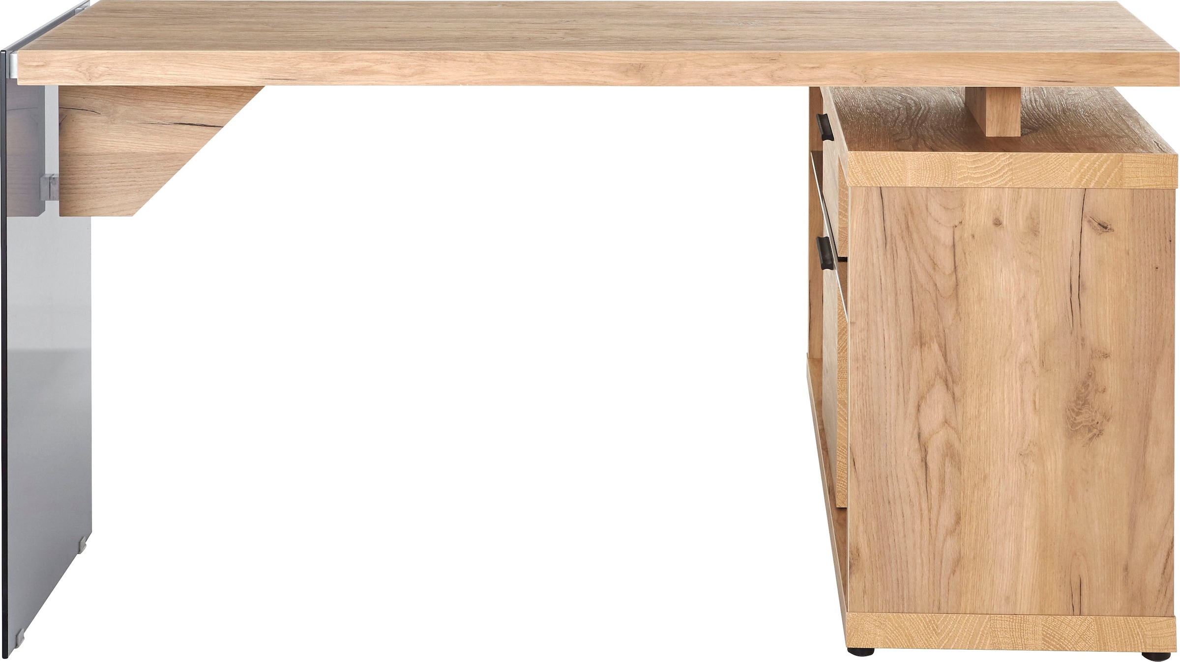 Jahnke Bureau d'angle »LUX« montage réversible, panneau latéral en verre de sécurité ESG
