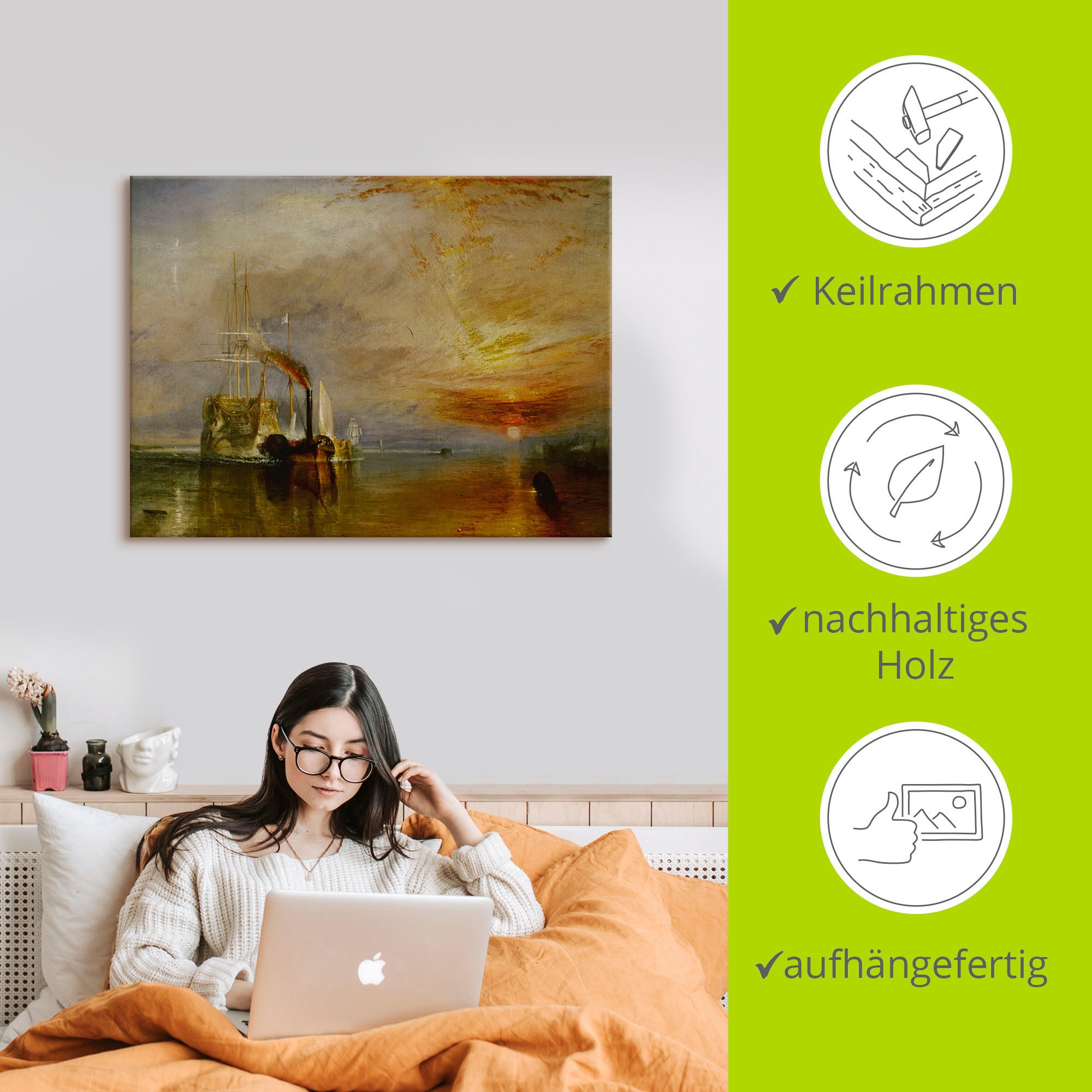 Artland Leinwandbild »Die Temeraire an ihrem Ankerplatz« Gewässer 1 Stk. tlg. auf Holzrahmen gespannt