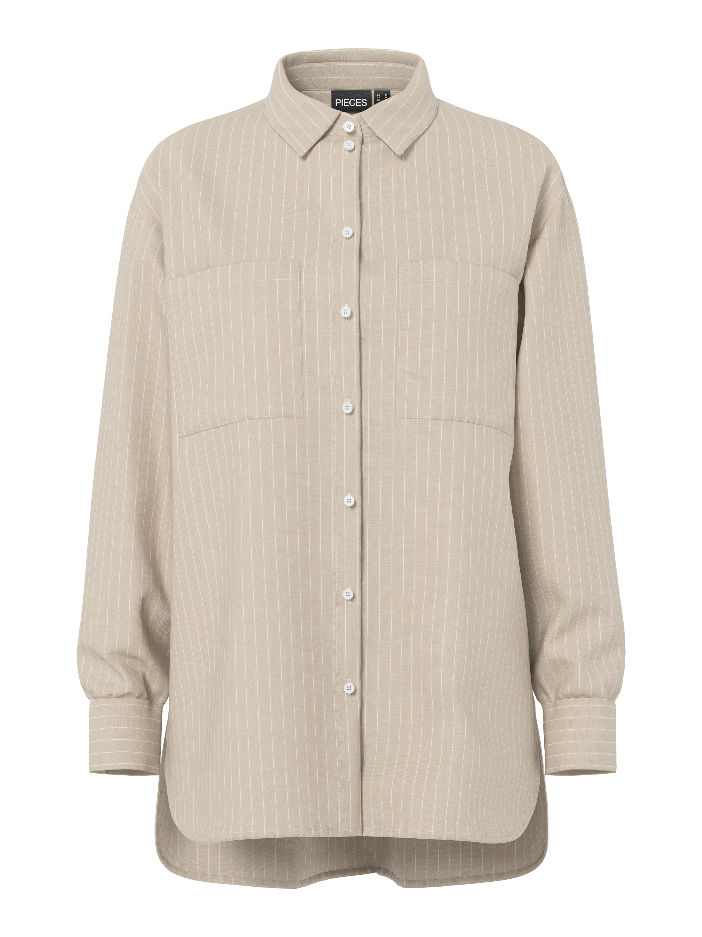 pieces Blouse chemise »PCMELIA LS LOOSE SHIRT WVN NOOS BC« mit abgerundetem Saum