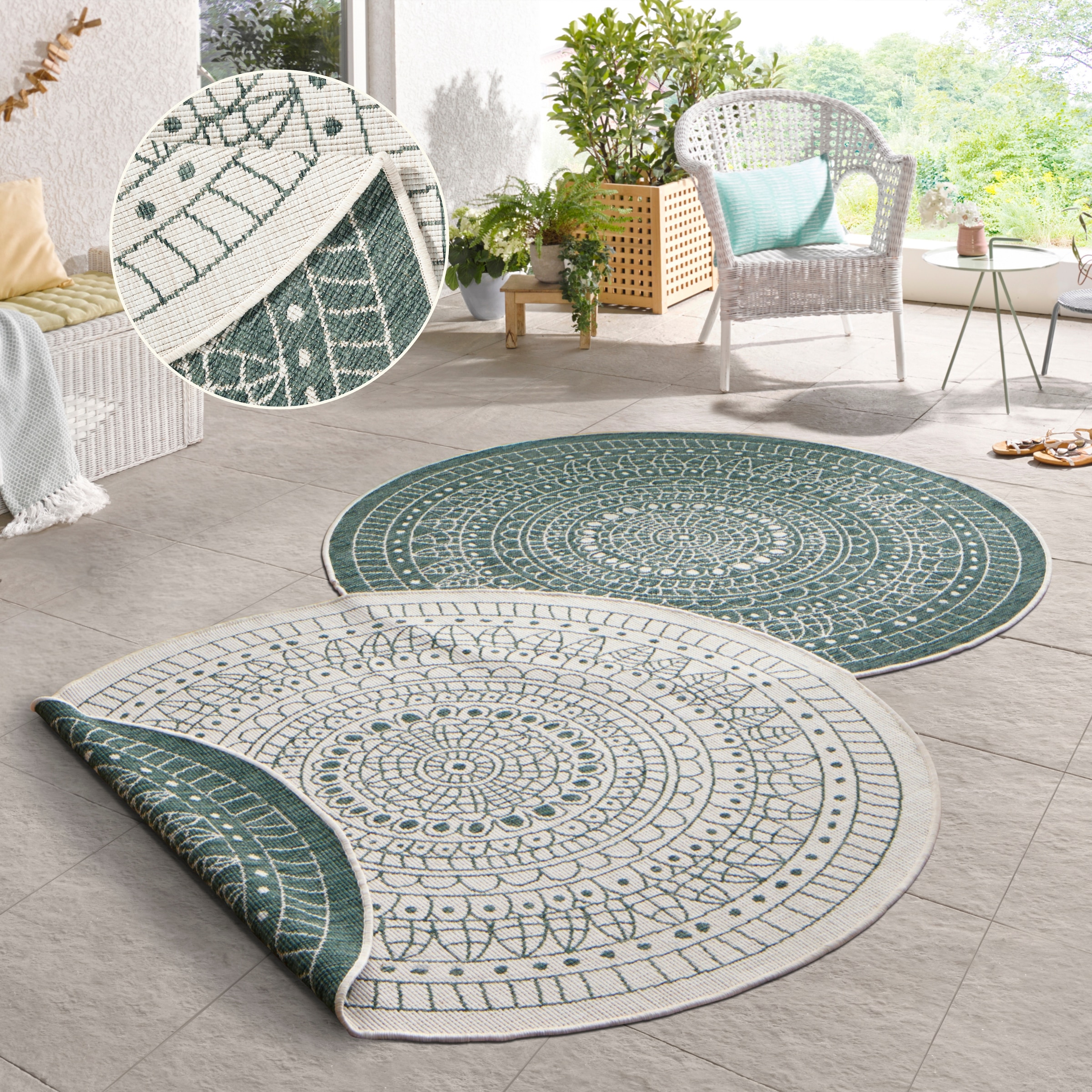 HANSE Home Tapis »Porto Wendeteppich« Rond 5 mm Höhe Intérieur et extérieur, résistant aux intempéries, balcon, jardin, salon, waterproof