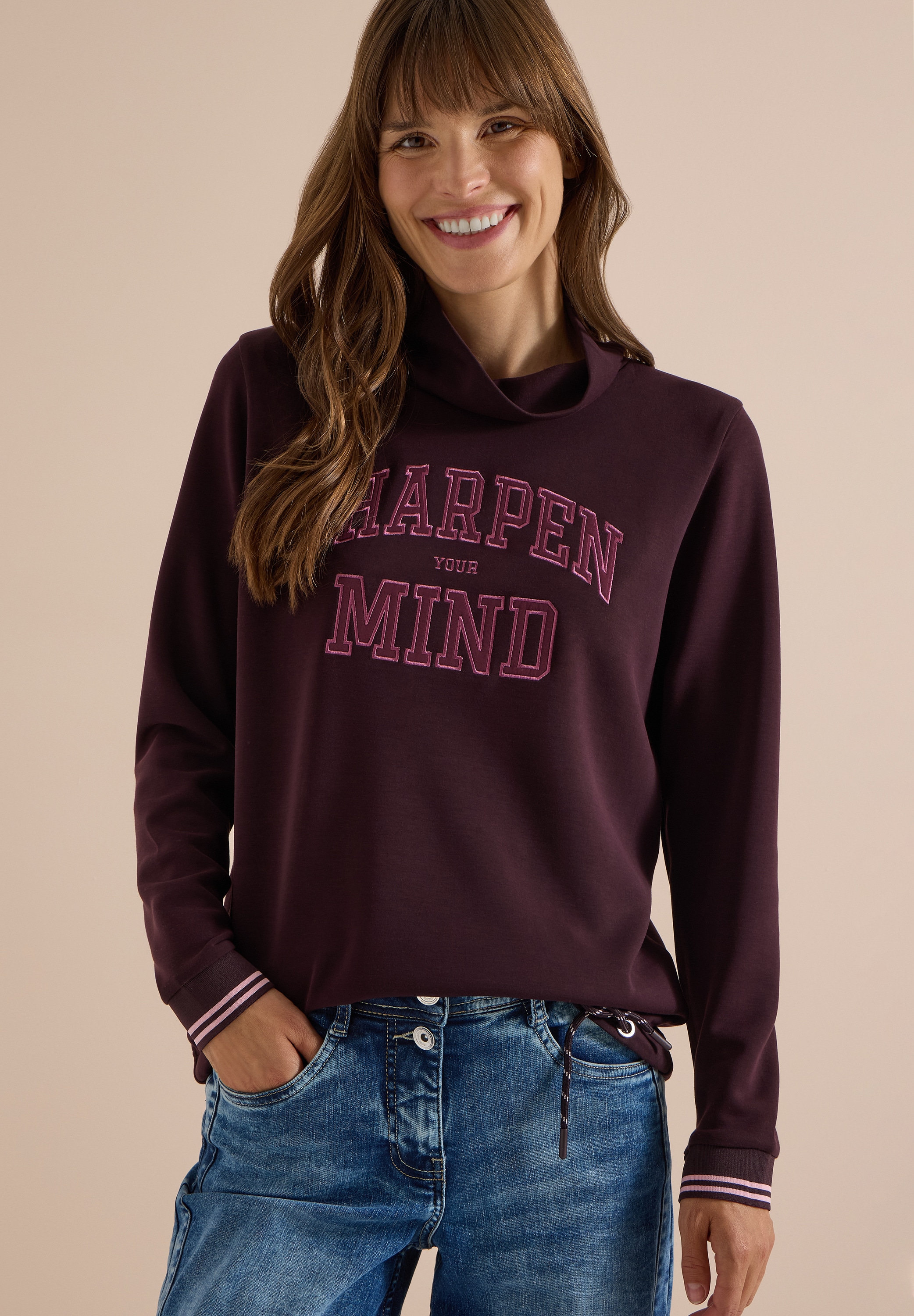 Cecil Langarmshirt mit Stehkragen und Wording