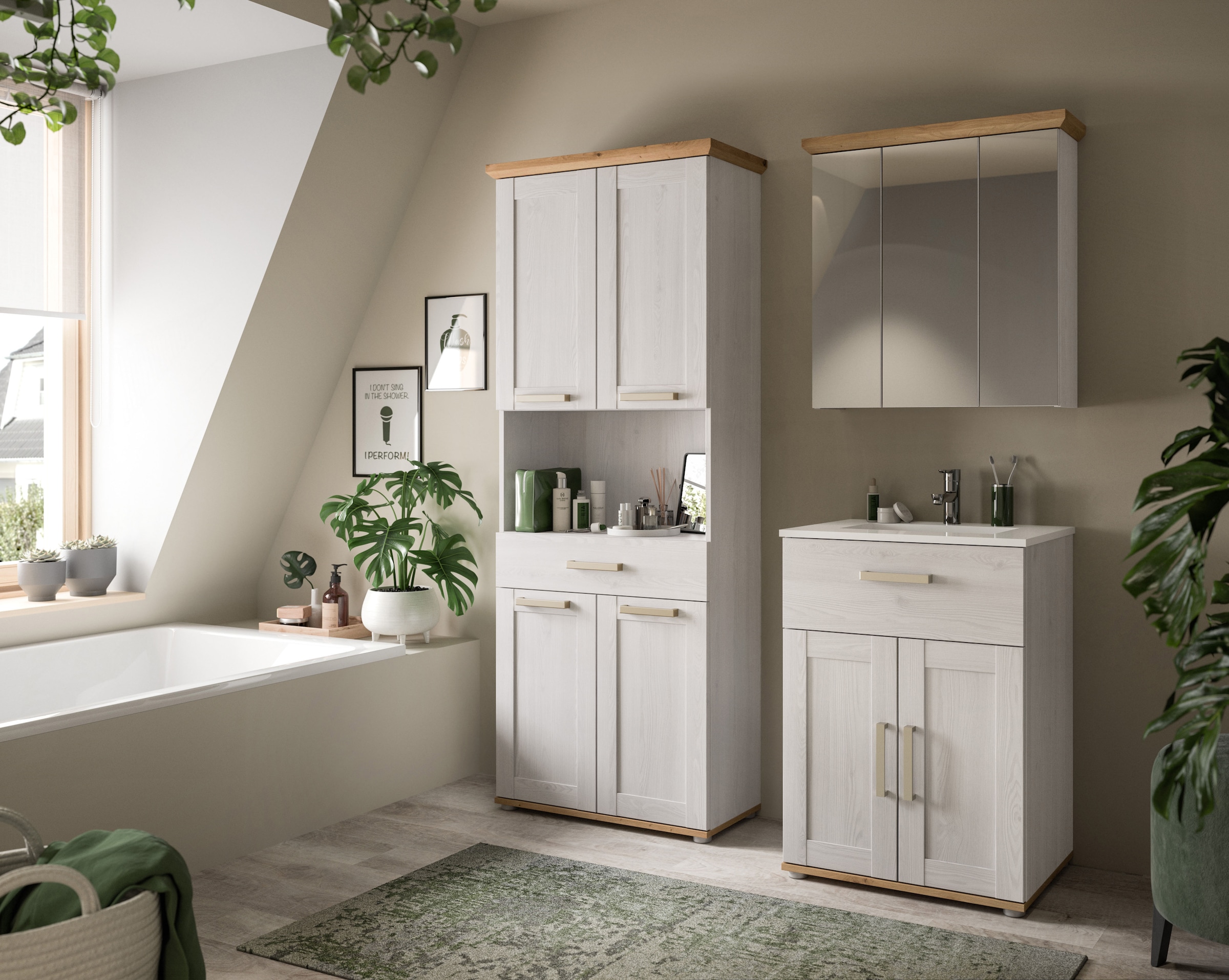 welltime Ensemble de meubles de salle de bain »COSENZA« 1 Hochschrank, 1 Waschtisch inkl. Waschbecken, 1 Spiegelschrank, 3 cuis tlg.