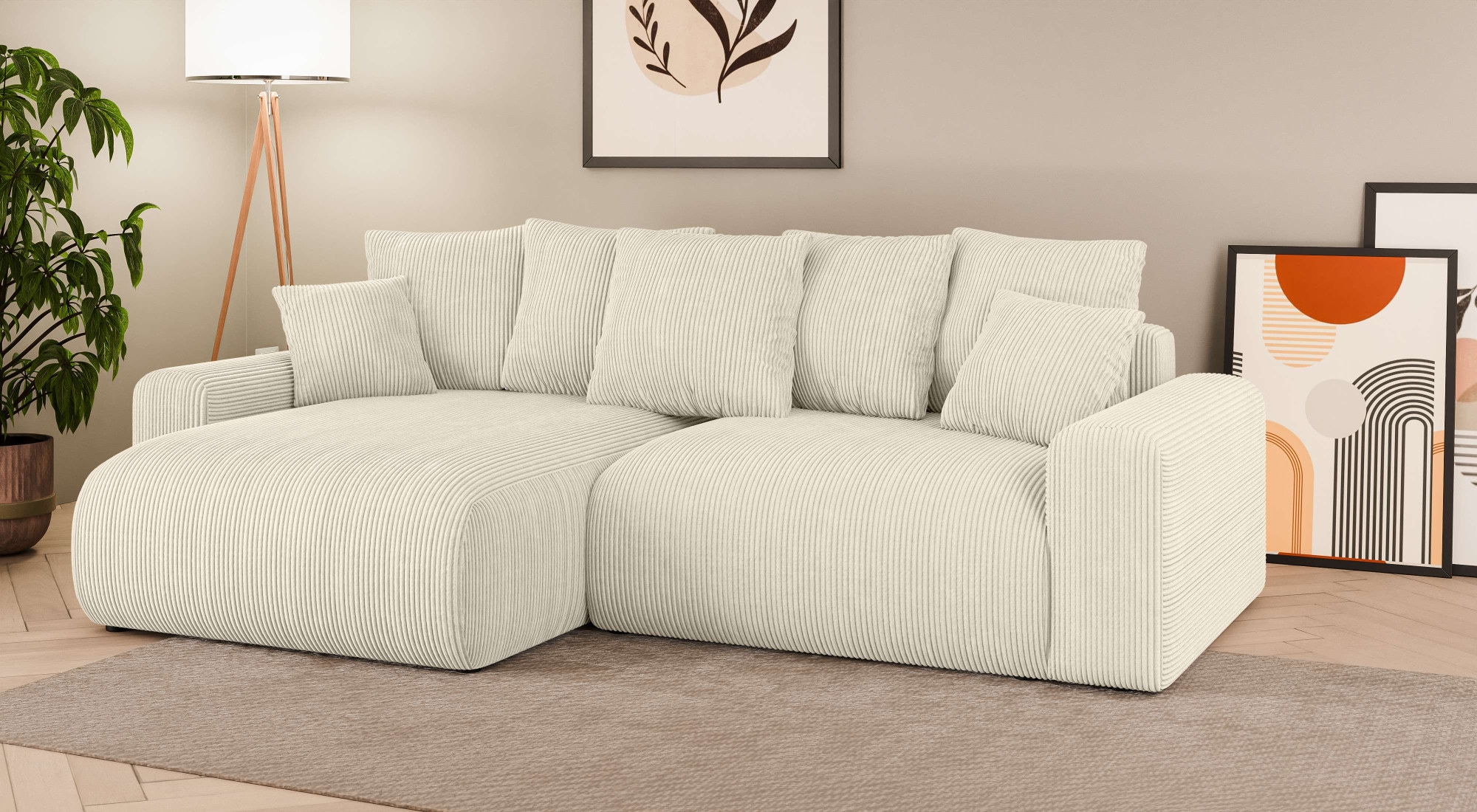 Home affaire Ecksofa »LAKESIDE klein mit Bettfunktion und Bettkasten, B/T/H 235/142/84 cm« L-Form, Recamiere beidseitig montierbar, mit Wellenunterfederung