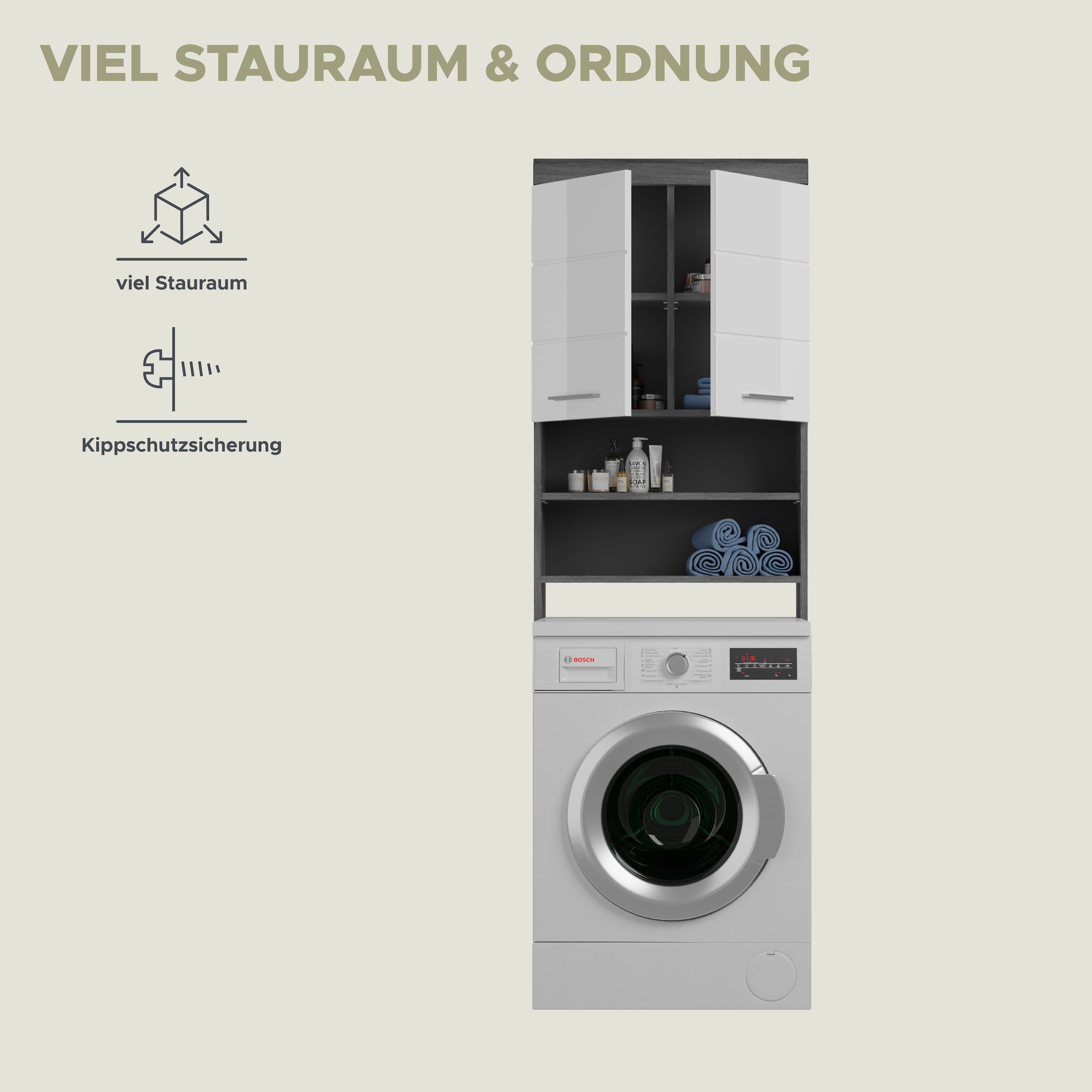 INOSIGN Waschmaschinenumbauschrank »SIENA, Breite 63cm, für Waschmaschine & Trockner, 2 Türen, MDF-Front« TOPSELLER!,  in verschiedenen Farben, Überbauschrank, Umbauschrank, Badschrank